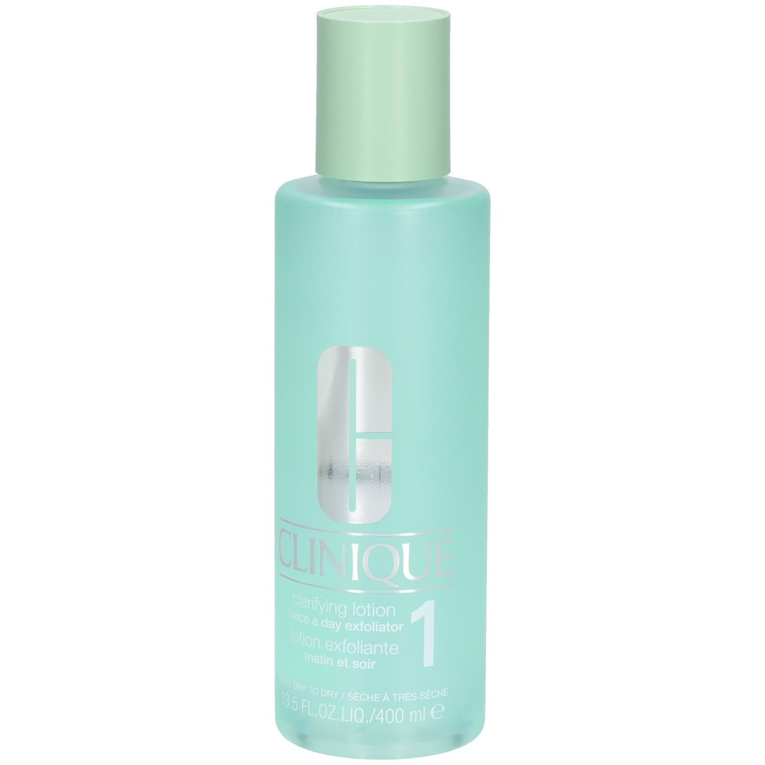 Clinique Clarifying Lotion 1 in mintgrüner Flasche mit hellgrünem Verschluss. 400 ml.
