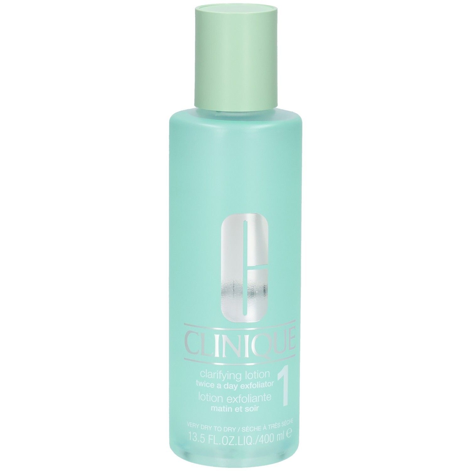 Clinique Clarifying Lotion 1 in mintgrüner Flasche mit hellgrünem Verschluss. 400 ml.