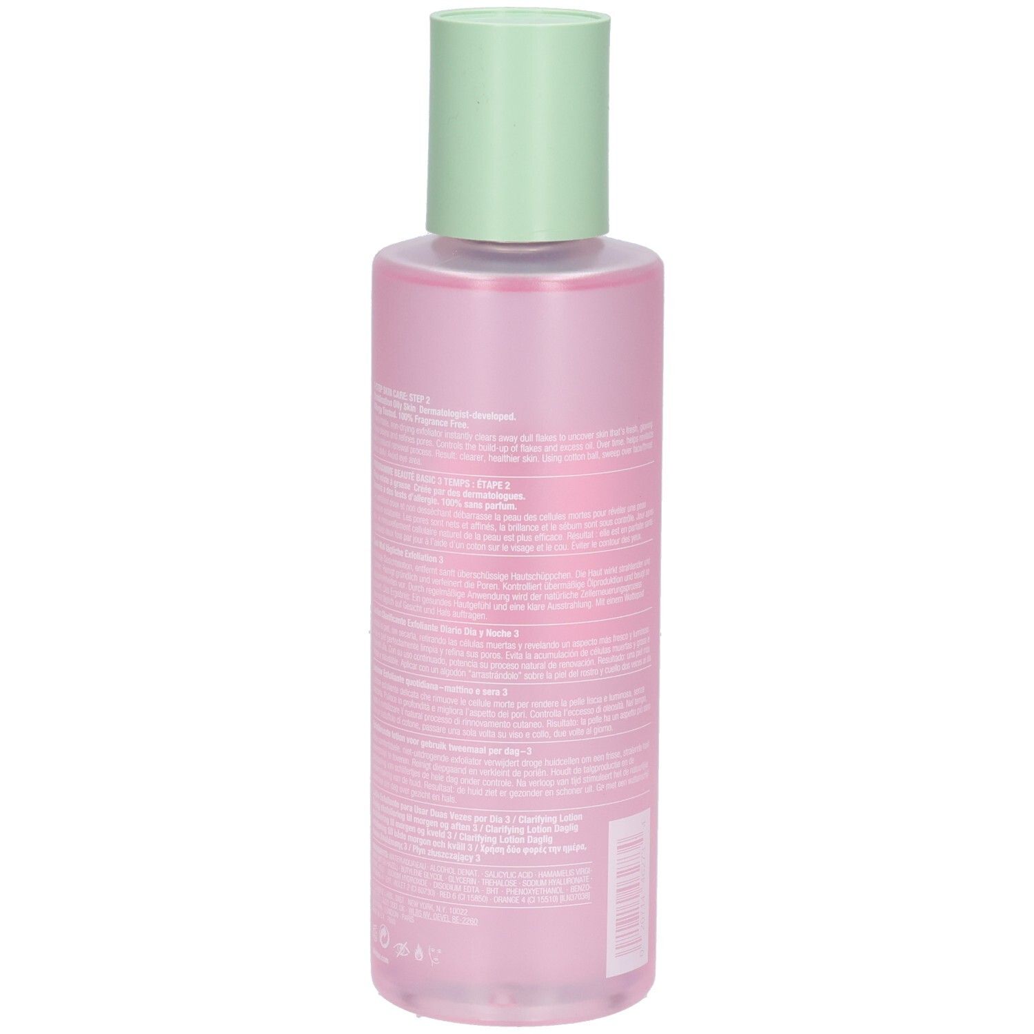 Rückseite der Clinique Clarifying Lotion 3, 400 ml, Flasche mit detailliertem Text.