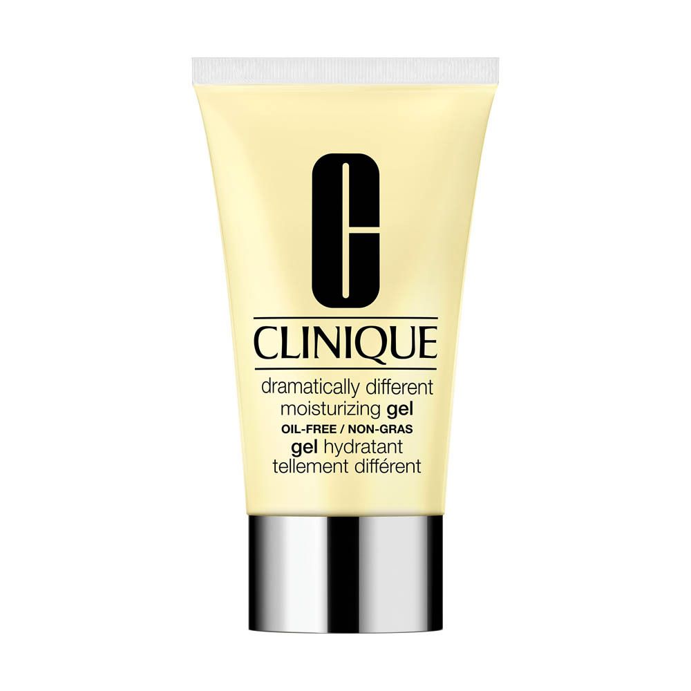 Clinique Feuchtigkeitsgel in gelber Tube mit silbernem Verschluss. Text: Dramatically Different Moisturizing Gel.
