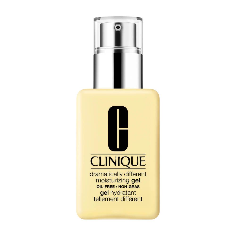 Clinique Feuchtigkeitspflege Gel, ölfrei, in gelber Flasche mit Pumpspender.