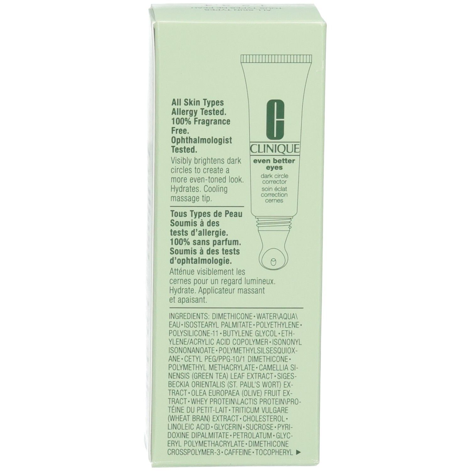 Rückseite der Clinique Even Better Eyes Kartonverpackung mit Produktinformationen.
