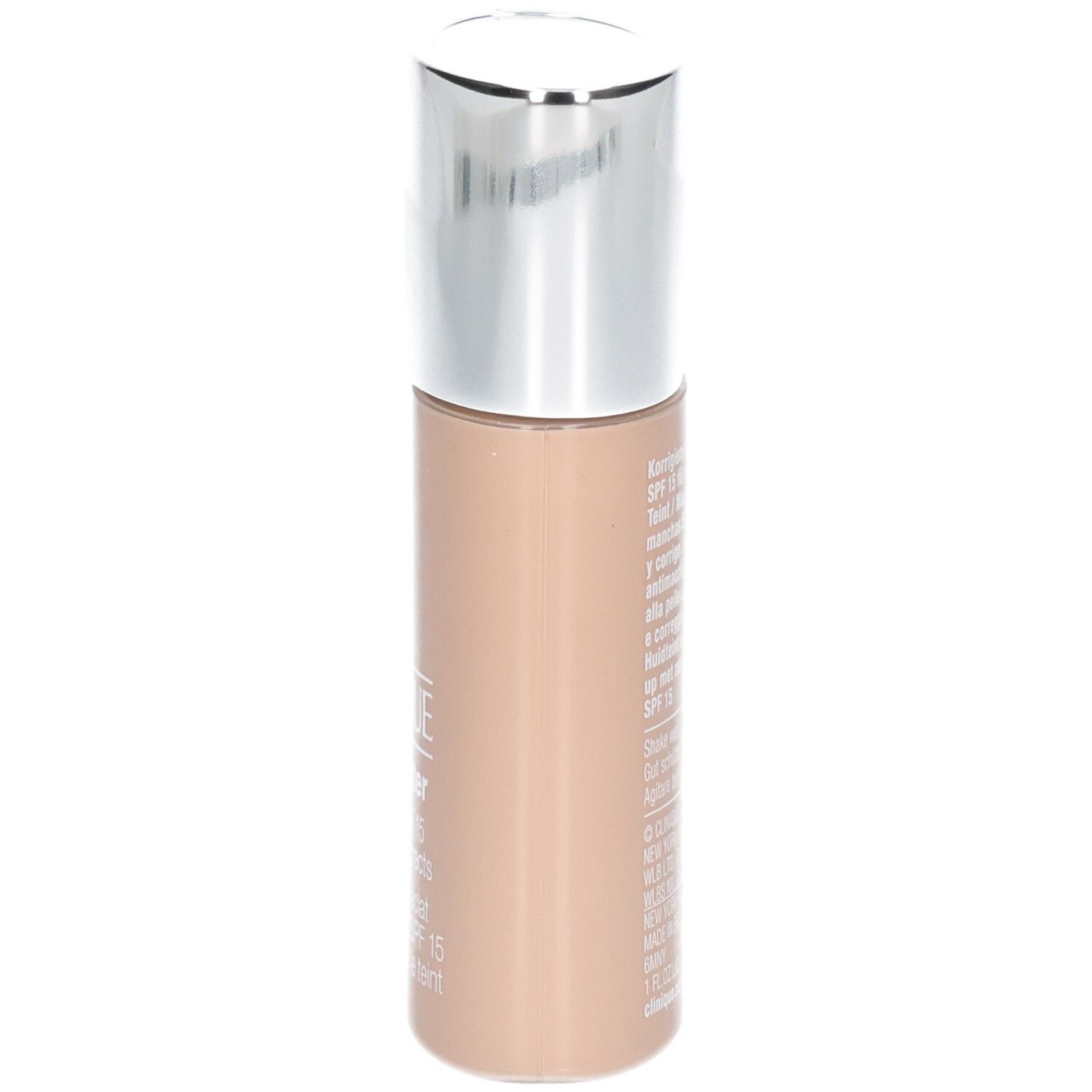 Clinique Even Better™ Makeup SPF15 Flasche. Beige Farbton, silberner Deckel. Produktinformationen.