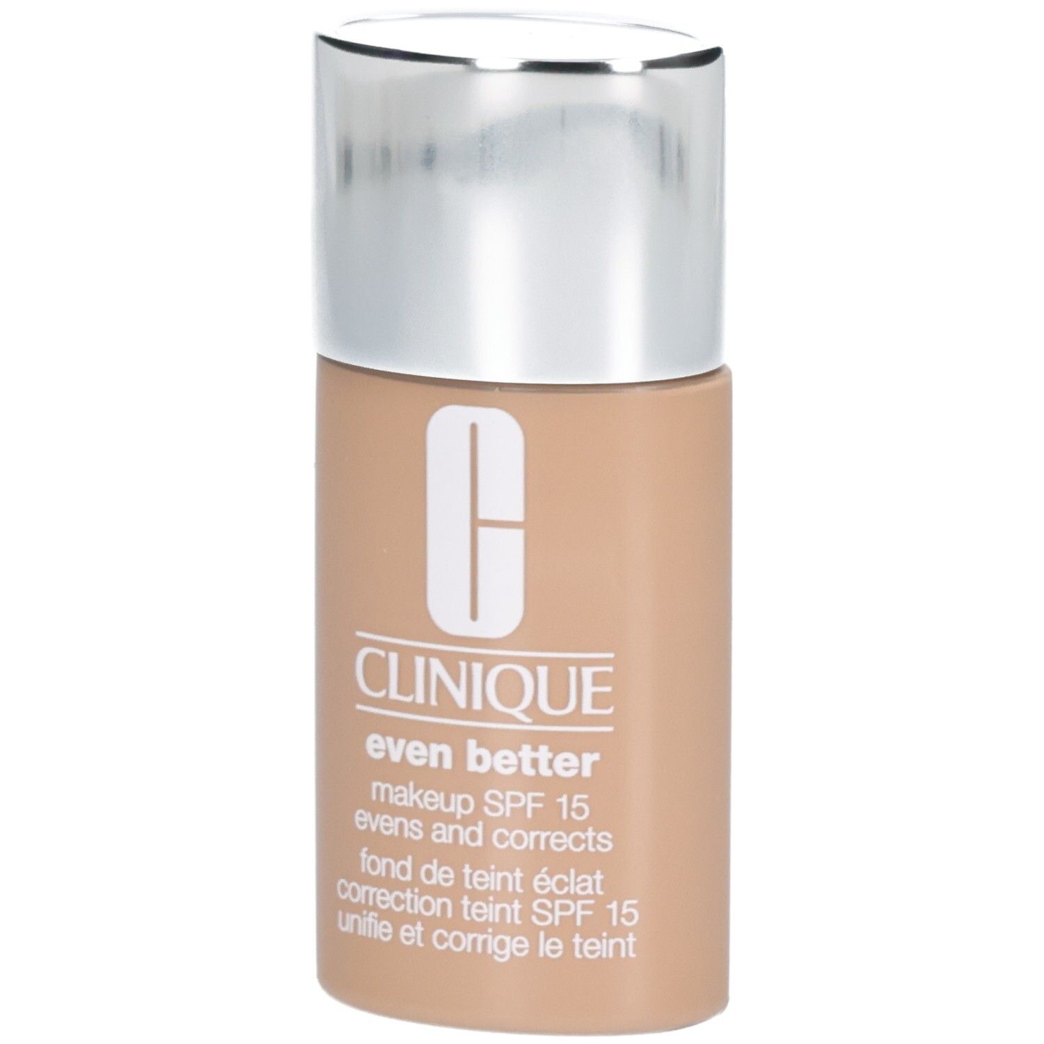 Clinique Even Better Makeup SPF 15, Flakon mit silbernem Deckel, helle Hautfarbe.