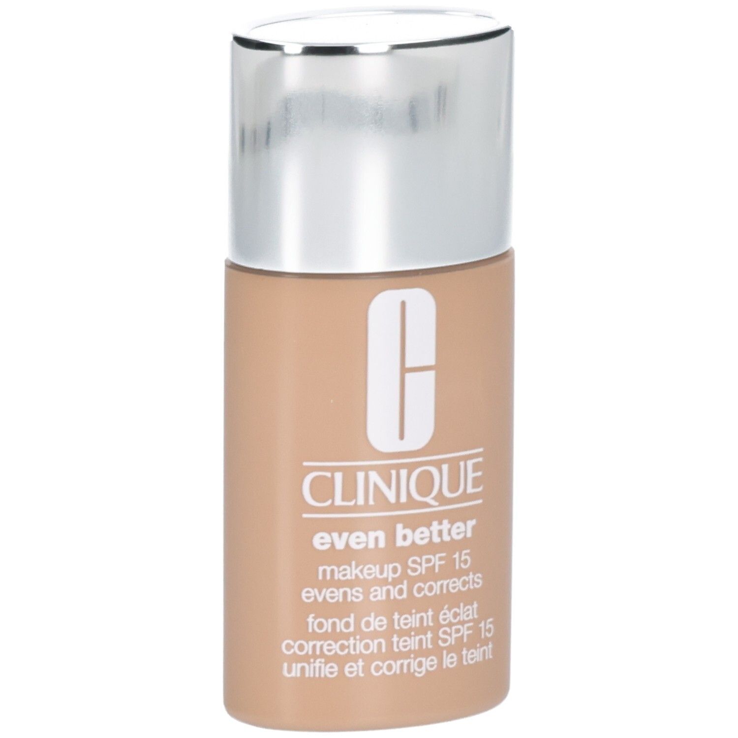 Clinique Even Better Makeup SPF 15, Flakon mit silbernem Deckel, helle Hautfarbe.