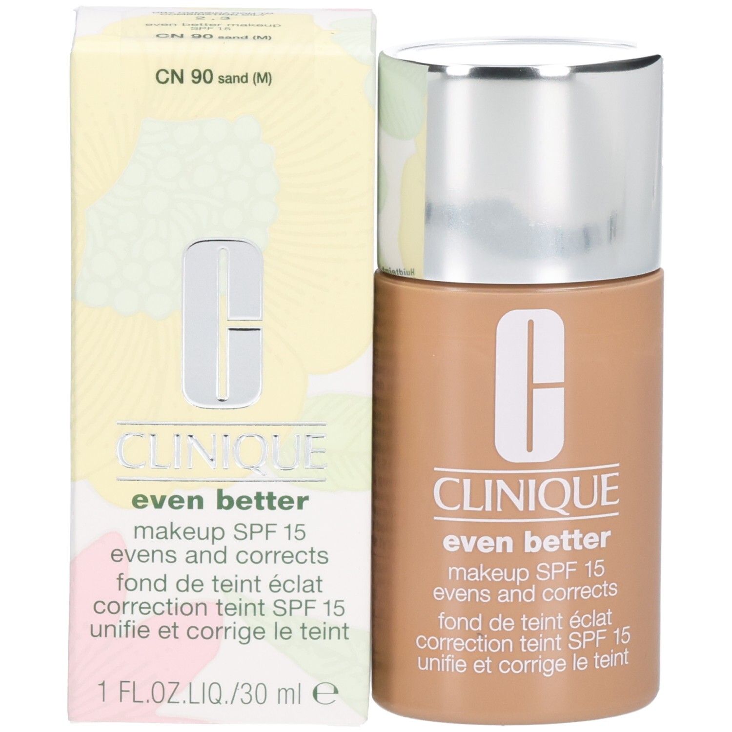 Clinique Even Better Makeup SPF 15, Sandfarben. Flasche und Verpackung.