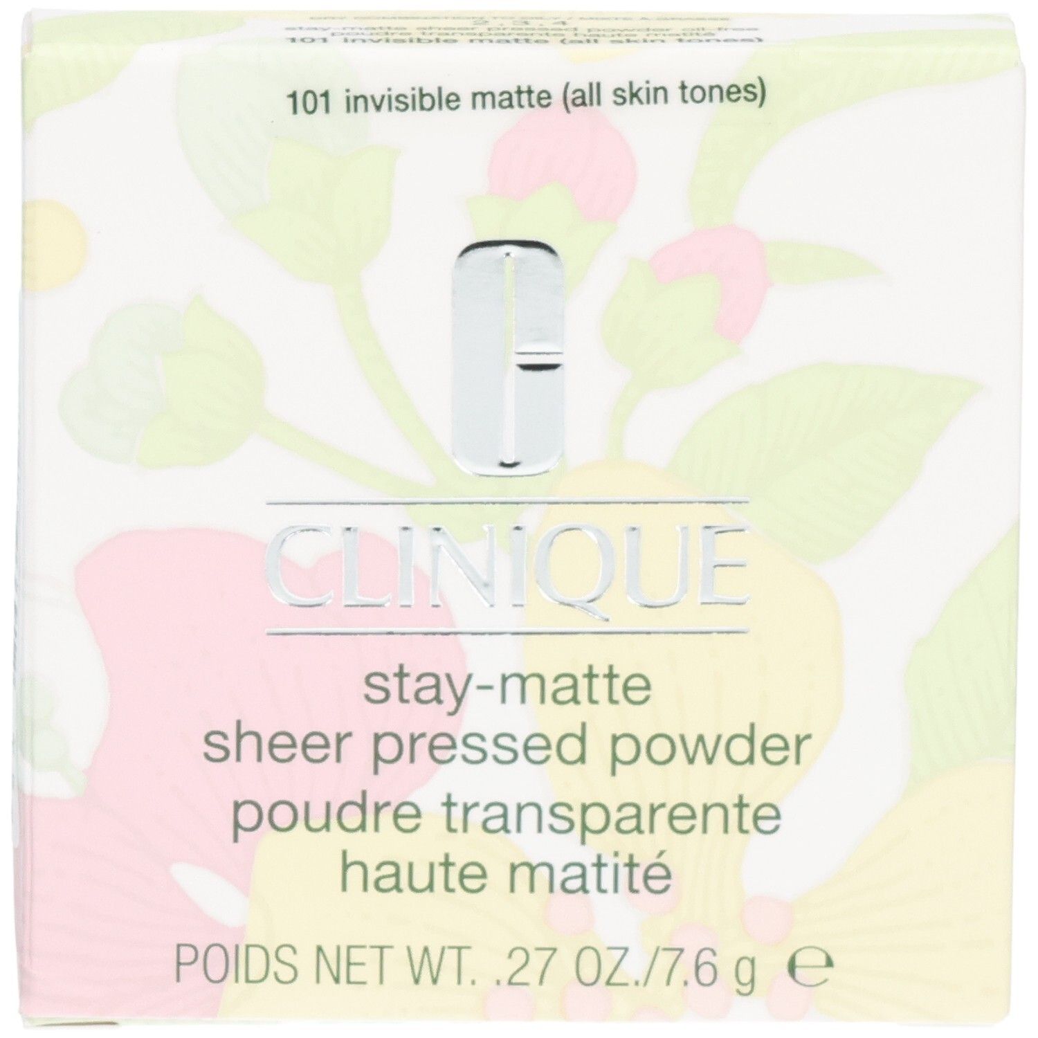 Clinique Stay-Matte Sheer Pressed Powder Verpackung, Farbton 101 Invisible Matte.