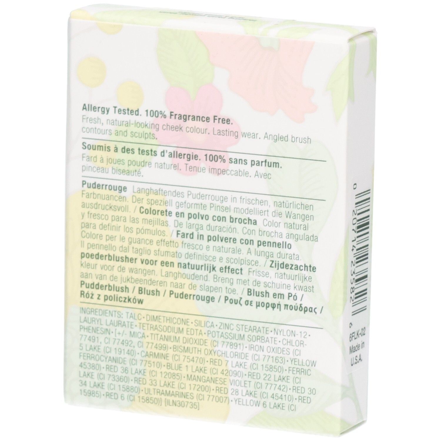 Clinique Blushing Blush Puderdose, Rückseite mit Inhaltsstoffen und Anwendungshinweisen. 6g.