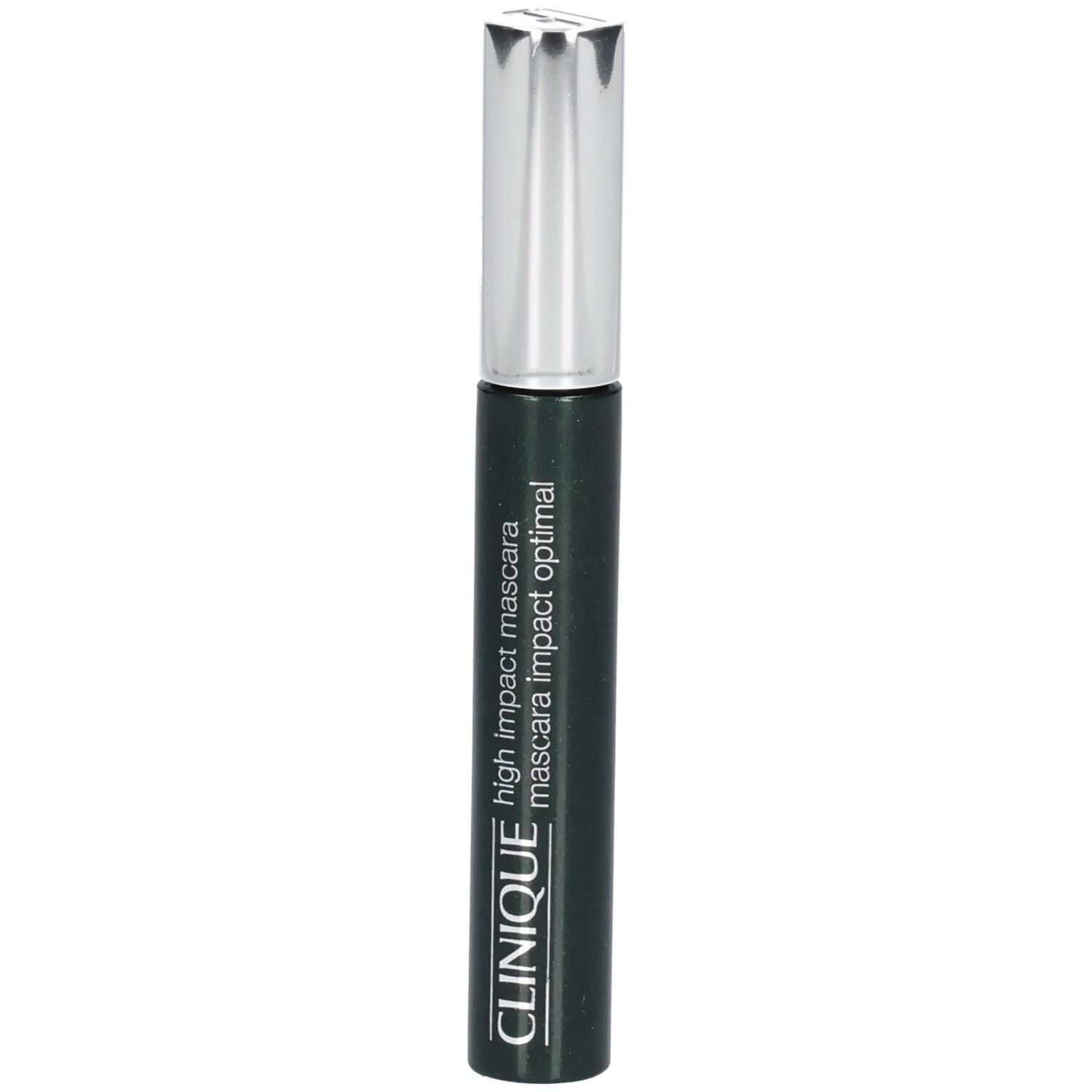 Clinique High Impact Mascara, dunkelgrüne Tube mit silbernem Deckel.