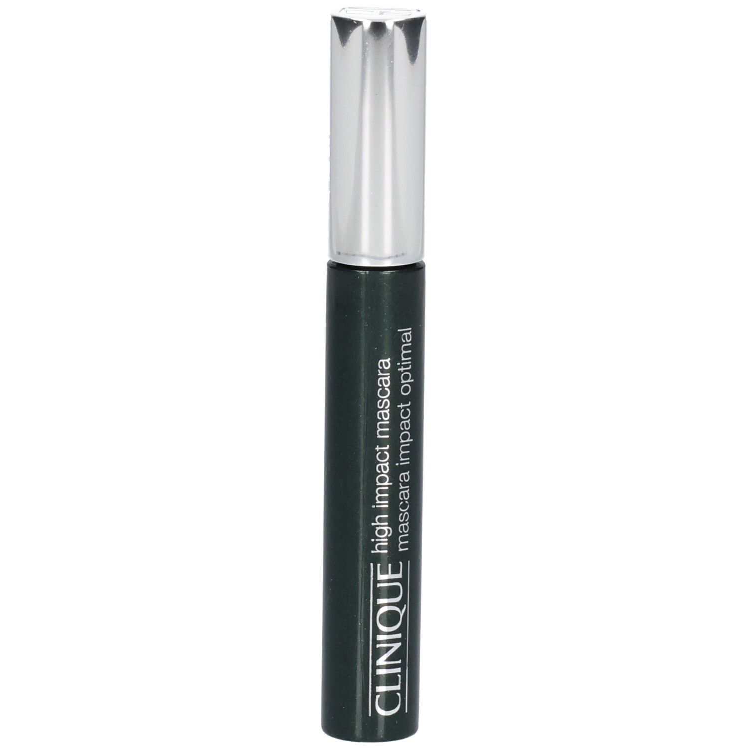 Clinique High Impact Mascara, dunkelgrüne Tube mit silbernem Deckel.