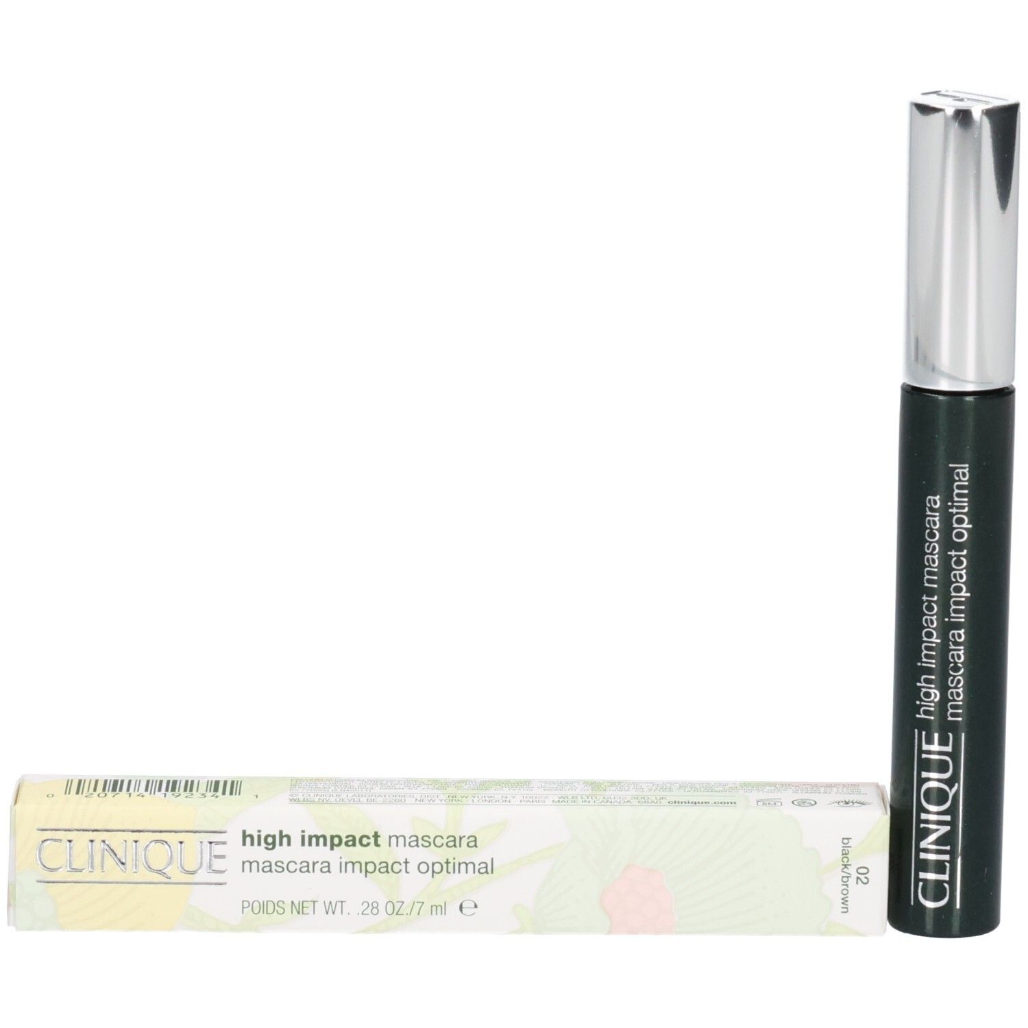 Clinique High Impact Mascara, dunkelgrüne Tube mit silbernem Deckel.
