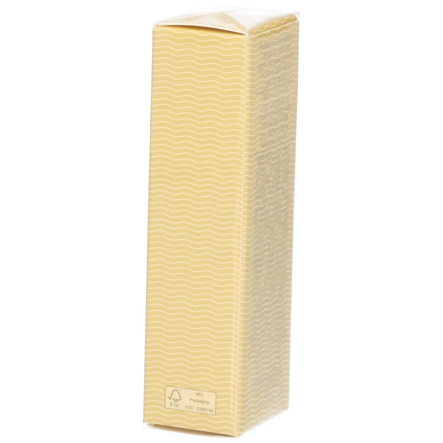 Seite der Verpackung für Clinique Aromatics Elixir Parfum Spray mit Wellenmuster und Umweltzeichen.