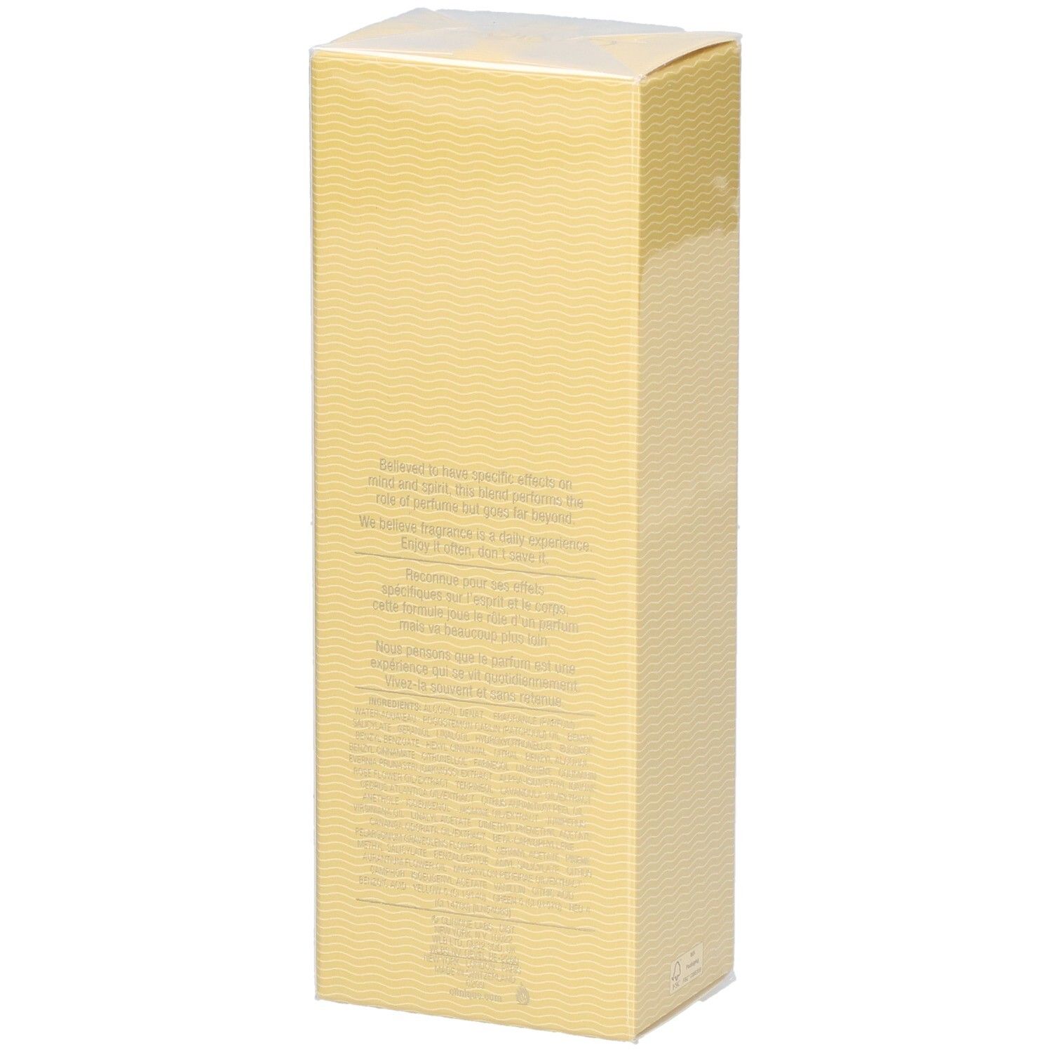 Clinique Aromatics Elixir Parfum Spray 100 ml, Rückseite mit Text.