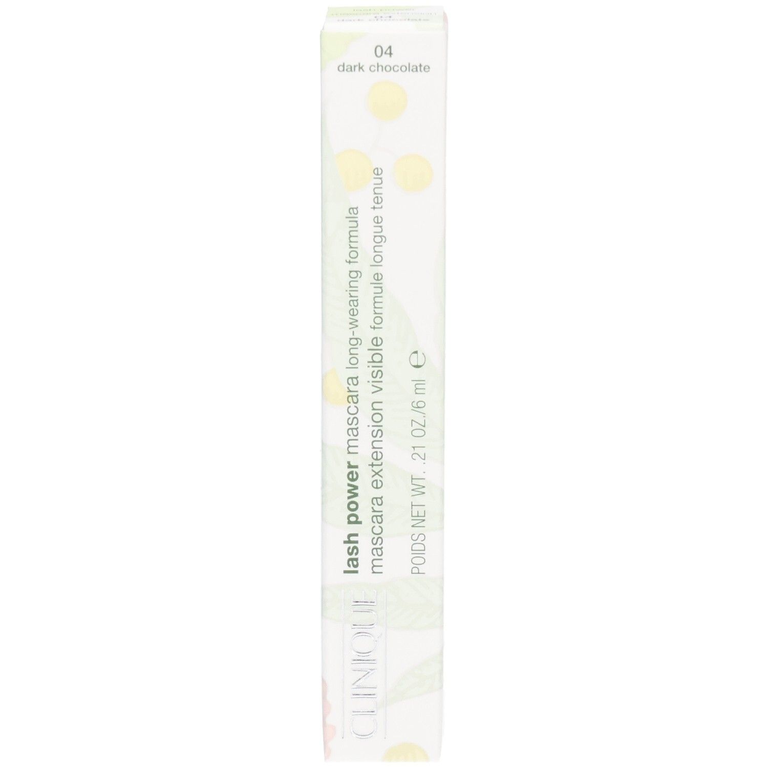 Clinique Lash Power Mascara Karton, Vorderseite mit Farb- und Produktnamen.
