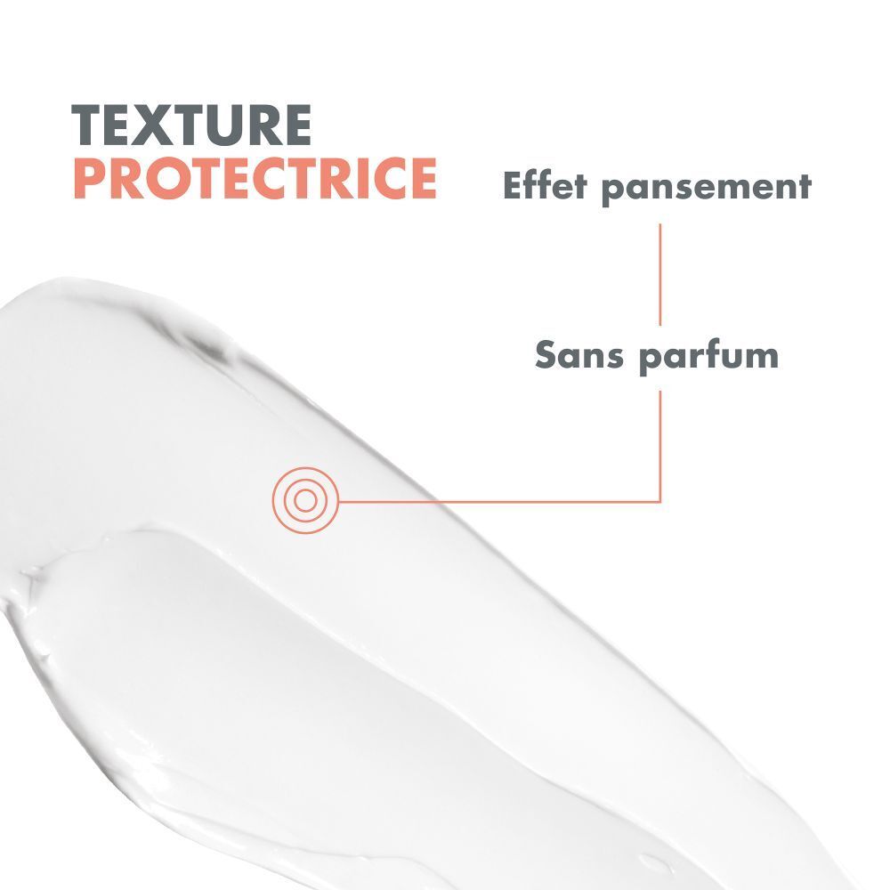 Texture crème Avène Cicalfate+. Sans parfum. Effet pansement.