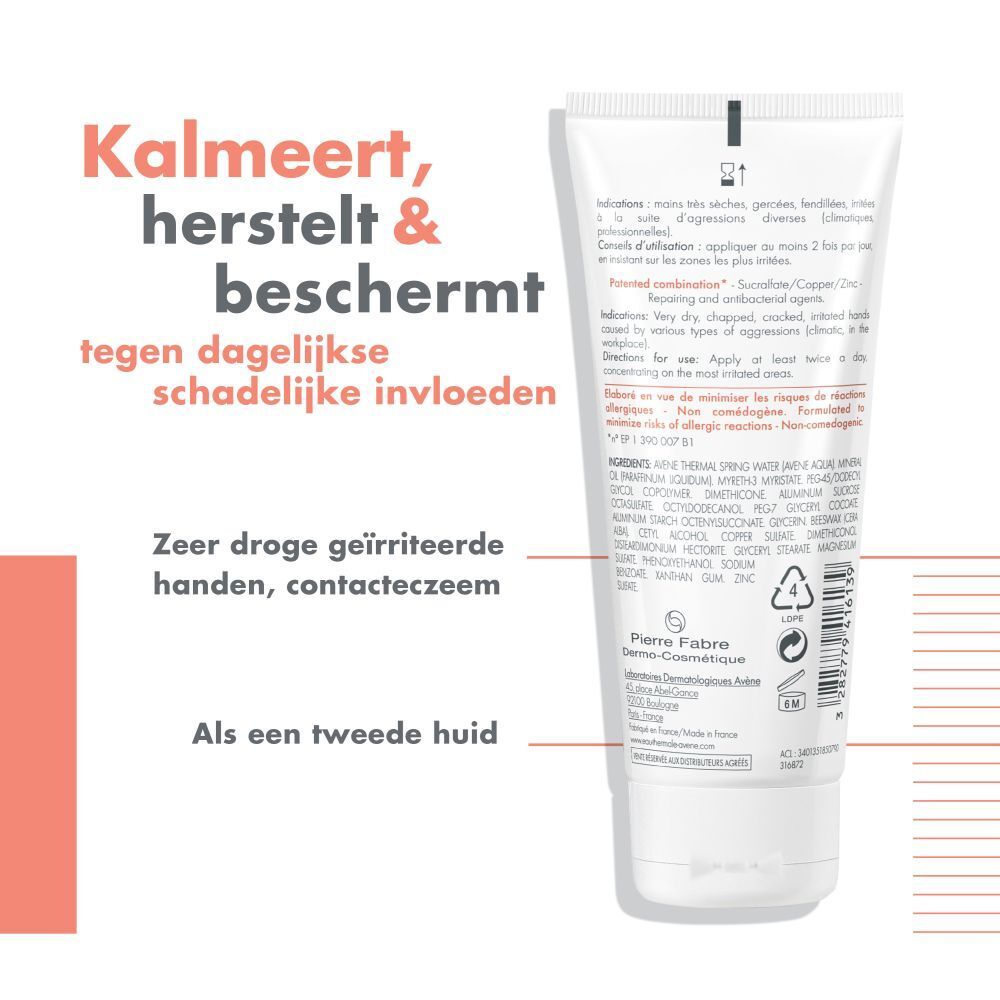 Achterkant crèmetube met info en symbolen. Nederlandse tekst.