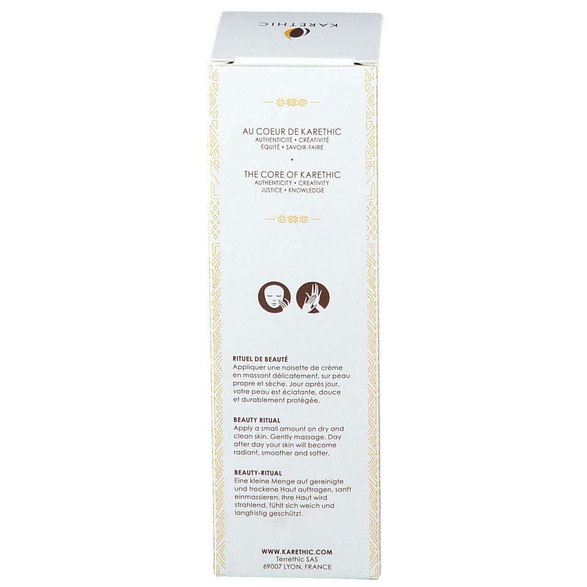Emballage avec texte. Texte: Rituel de beauté, Beauty Ritual, Beauty-Ritual.