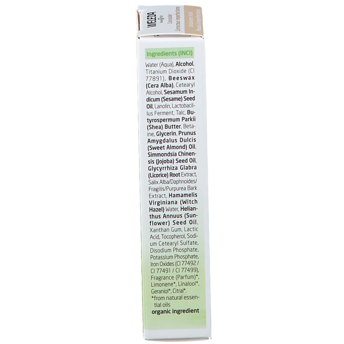 Schachtel. Auflistung der Inhaltsstoffe. Text in englischer Sprache. Zertifizierung: organic ingredient.