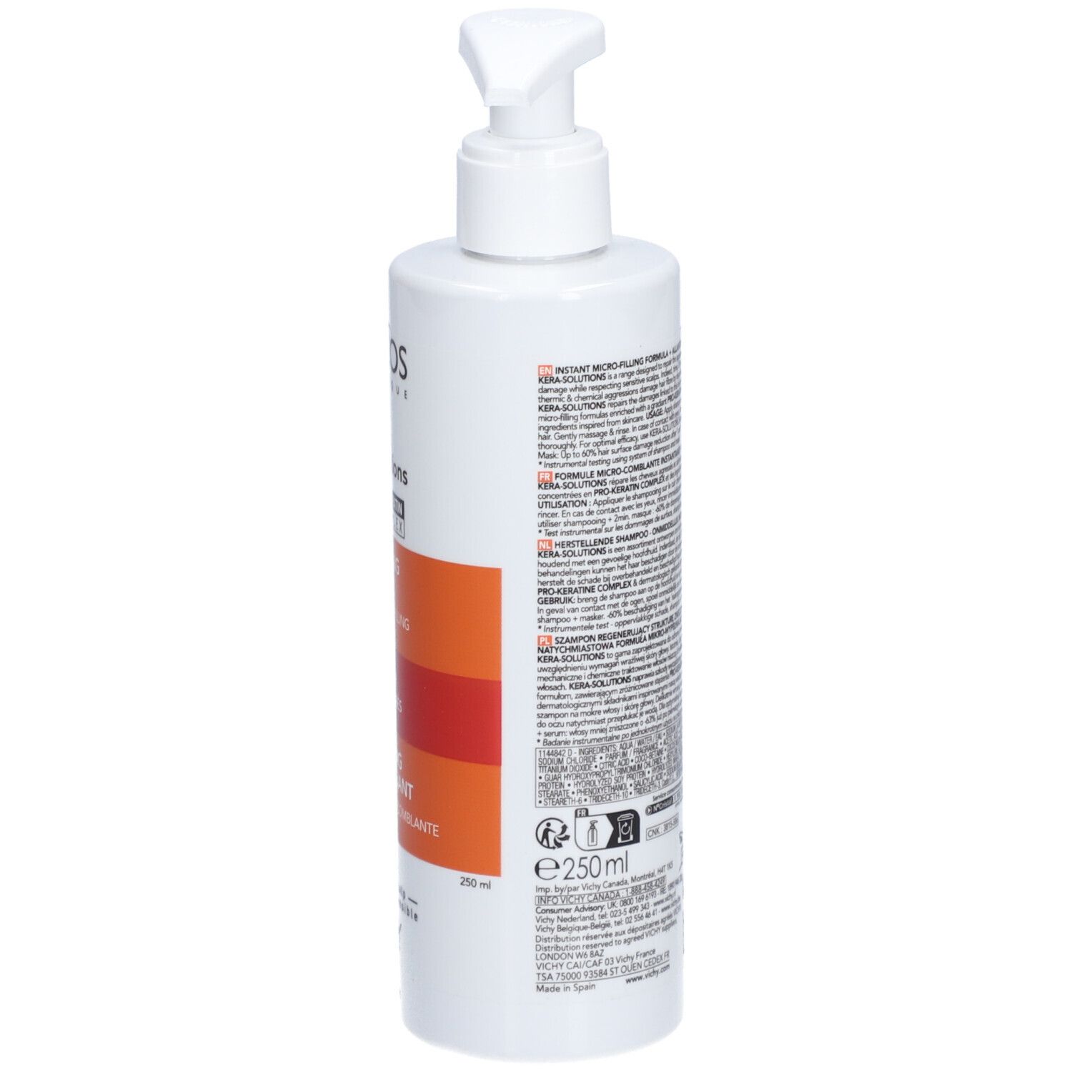 Achterkant van een shampoo fles. Tekst en QR-code.