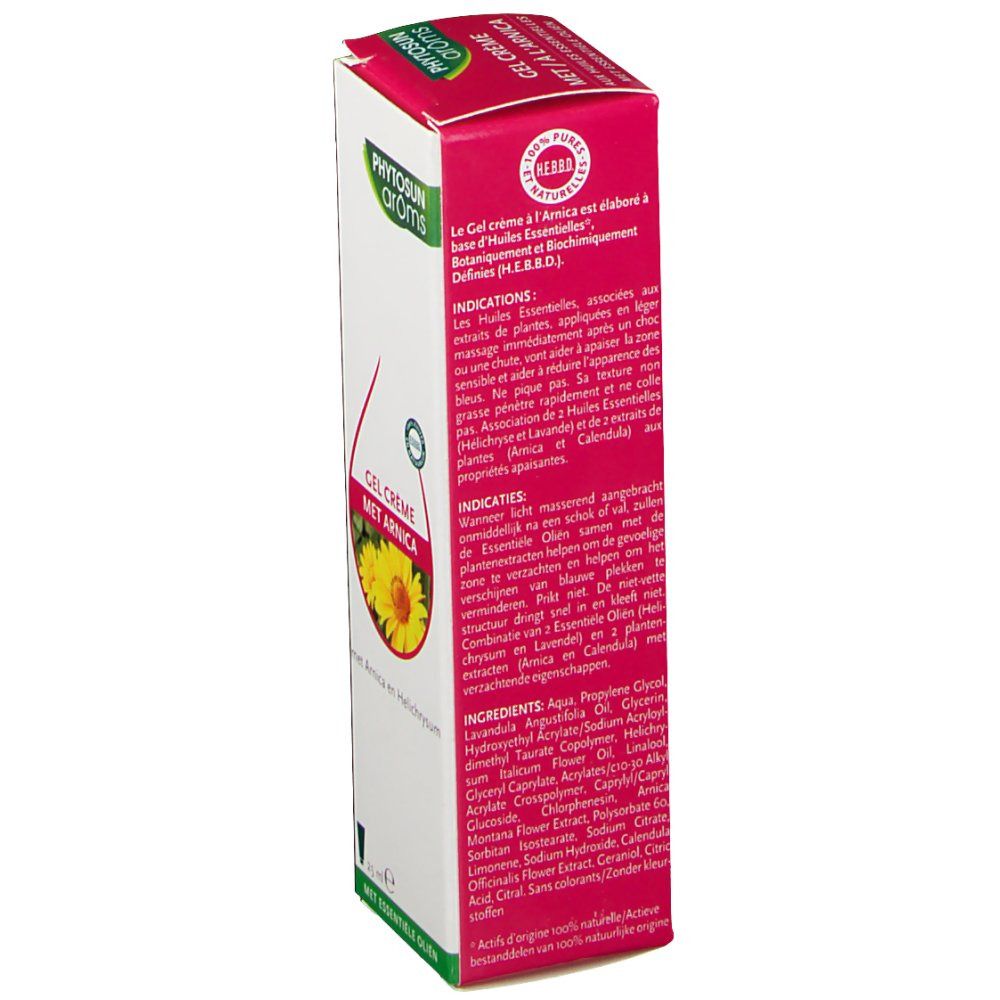 Côté de la boîte avec texte. Informations sur le produit et ingrédients. Certifications.