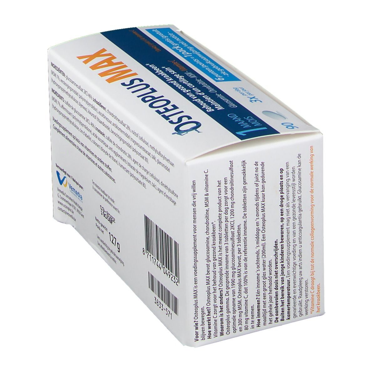 Dansend paar. Tekst: Kan het hele jaar herhaald worden. Osteoplus MAX-verpakking op de achtergrond.