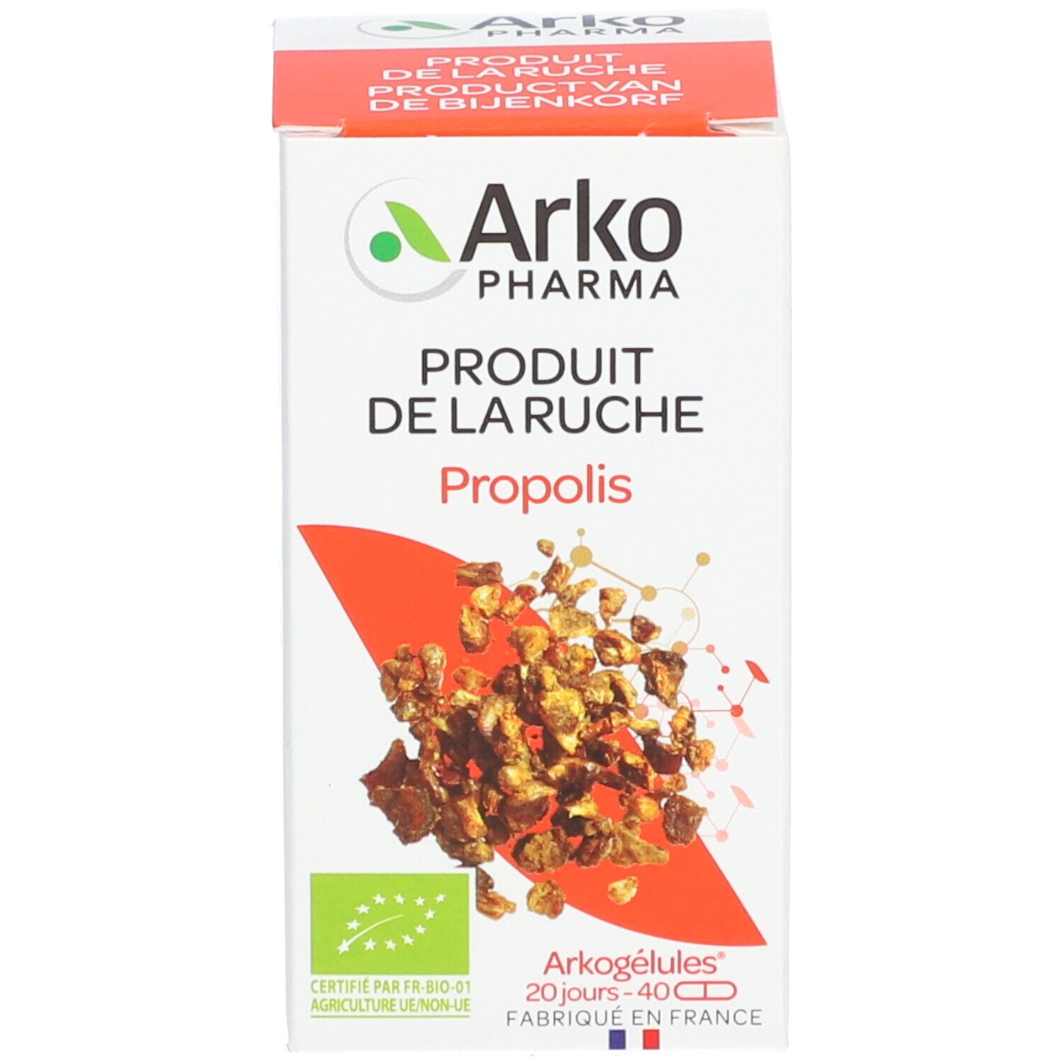 Emballage du produit. Boîte blanche avec logo, nom du produit et illustration.