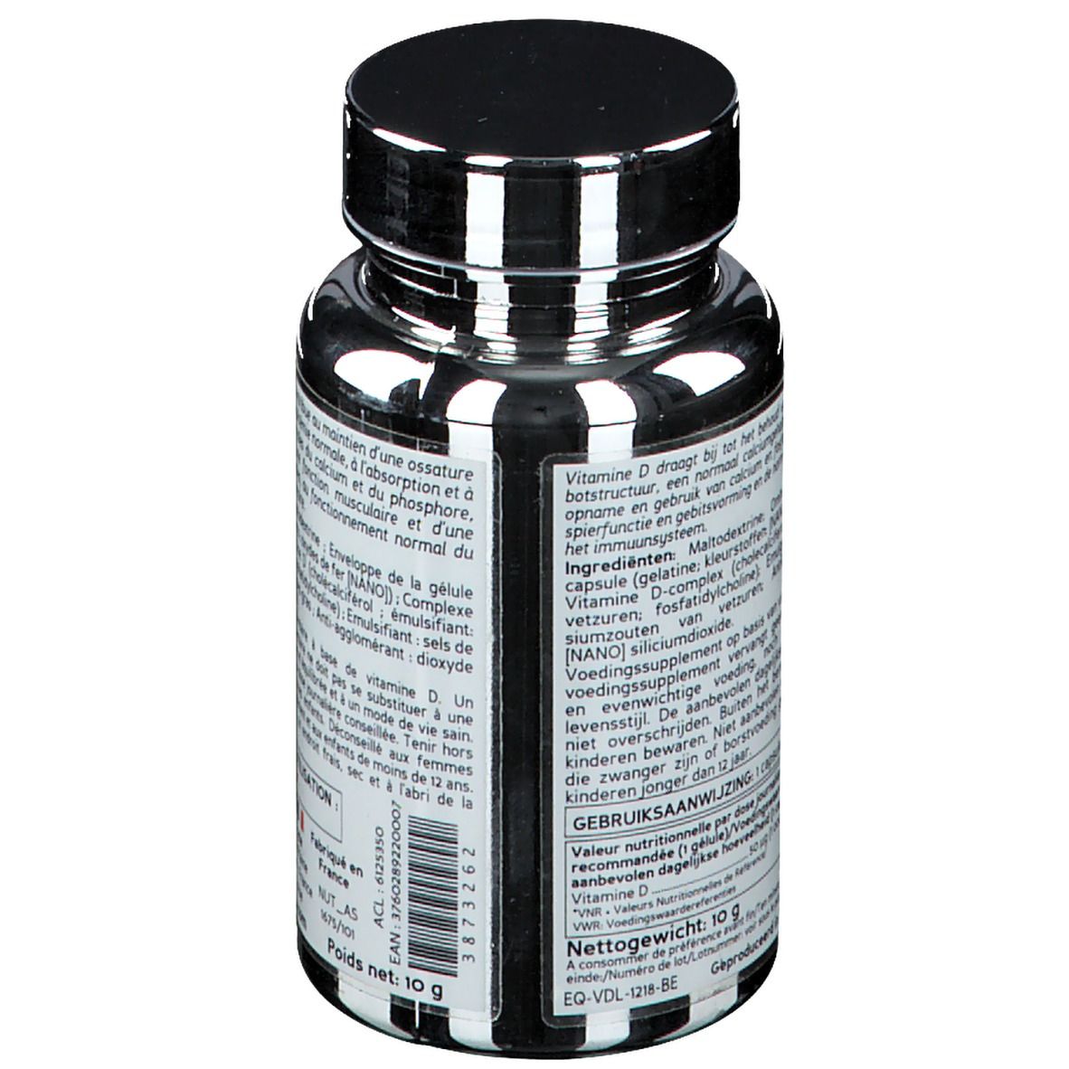 Dos du flacon de Vitamin D3 Liposomal. Ingrédients et mode d'emploi.