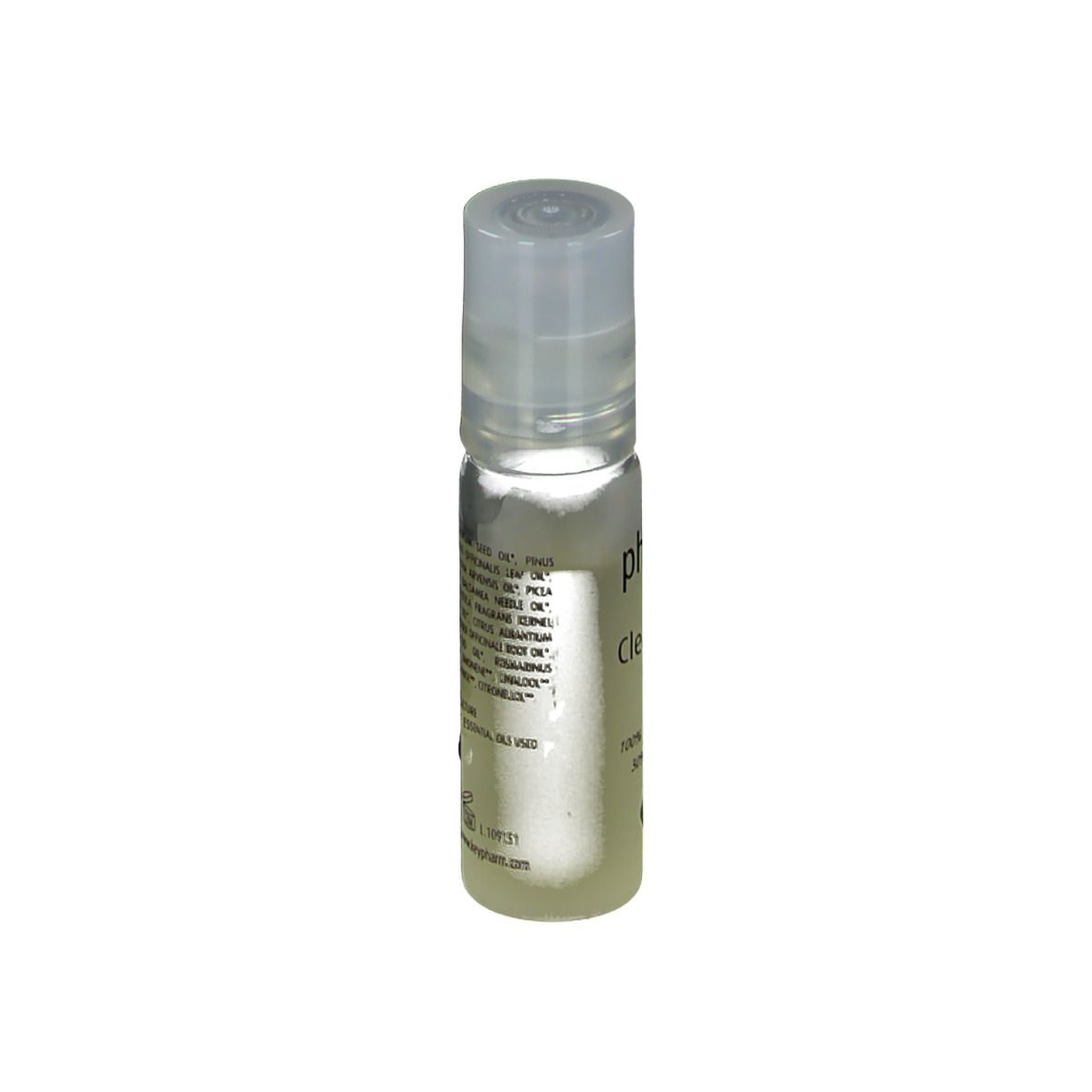 Transparante glazen roll-on met dop. Opschrift: Physalis Clear Mind Roll-on.