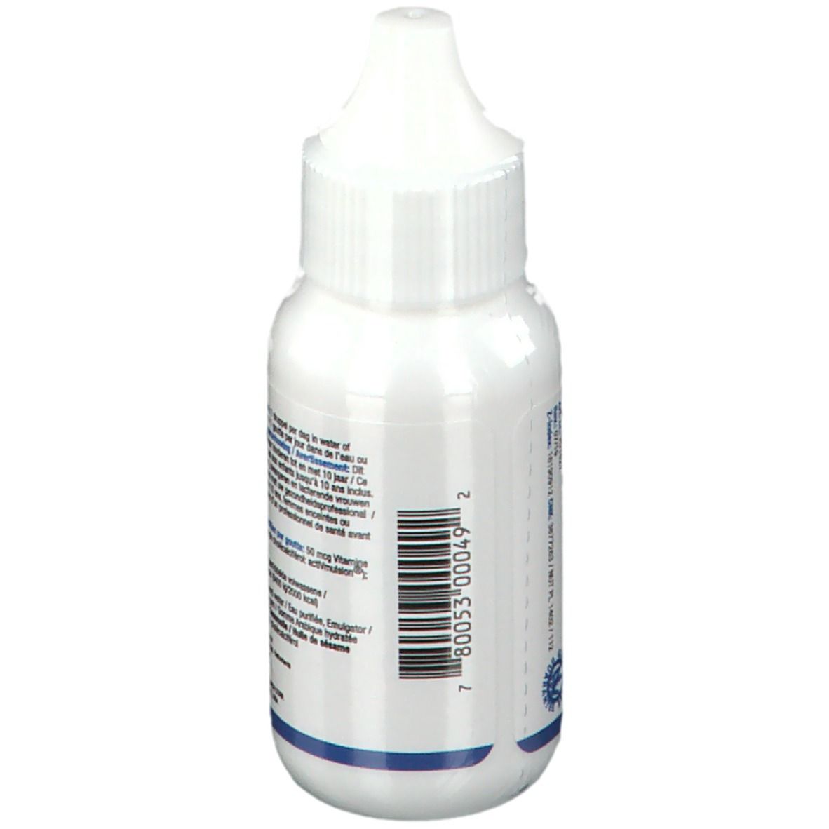 Dos du flacon blanc avec compte-gouttes. Code-barres et texte. Marque : Biotics Research. 29,6 ml.