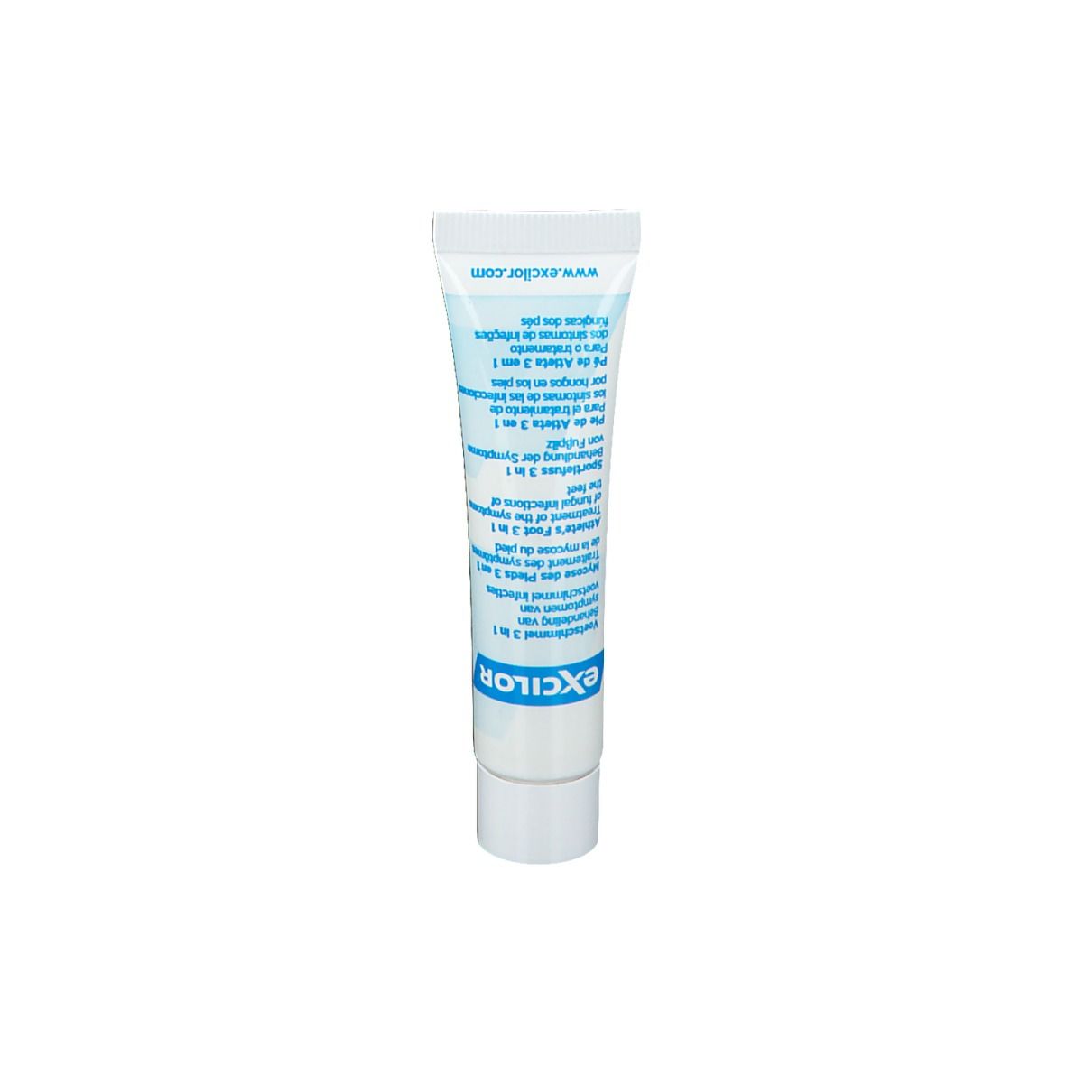 Tube Excilor® sur fond blanc. Contient des informations sur le produit et le nom de la marque Excilor®.