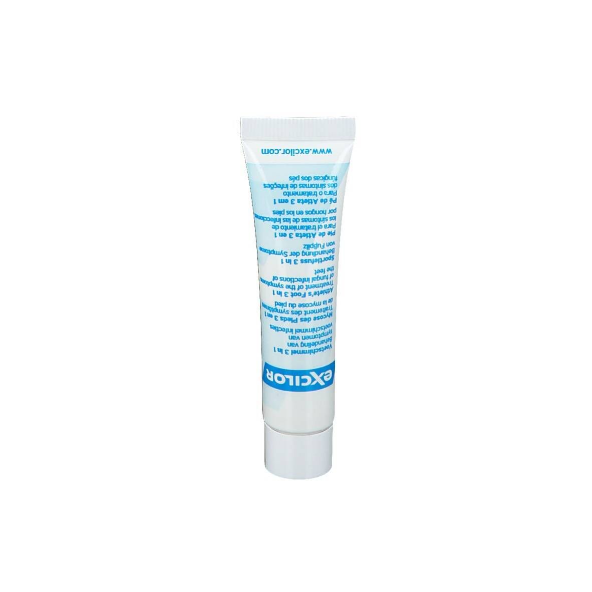 Tube Excilor® sur fond blanc. Contient des informations sur le produit et le nom de la marque Excilor®.