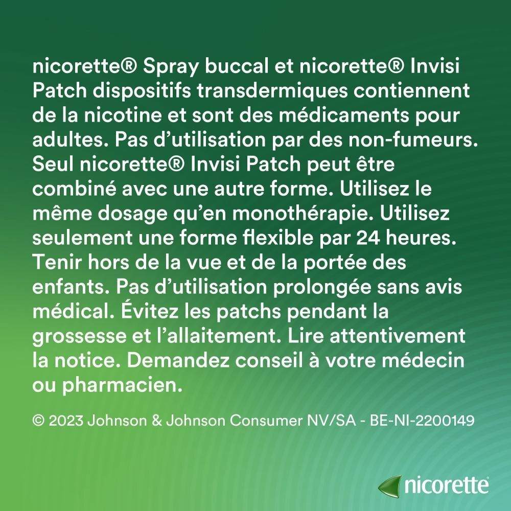 Dos de l'emballage Nicorette Mint spray buccal. Informations textuelles en français.