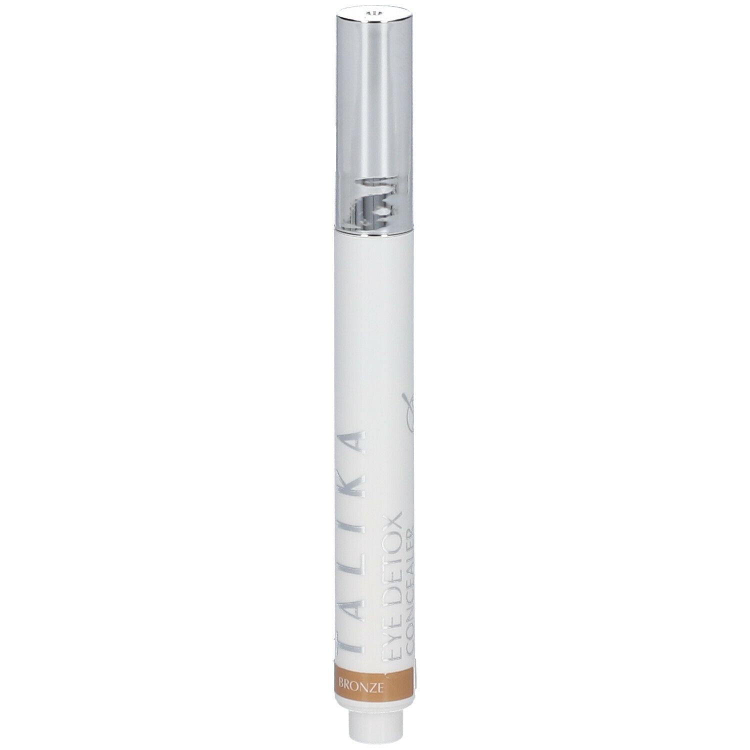 Weißer Stift mit silberner Kappe. Aufschrift: EYE DETOX CONCEALER. Farbton: BRONZE.