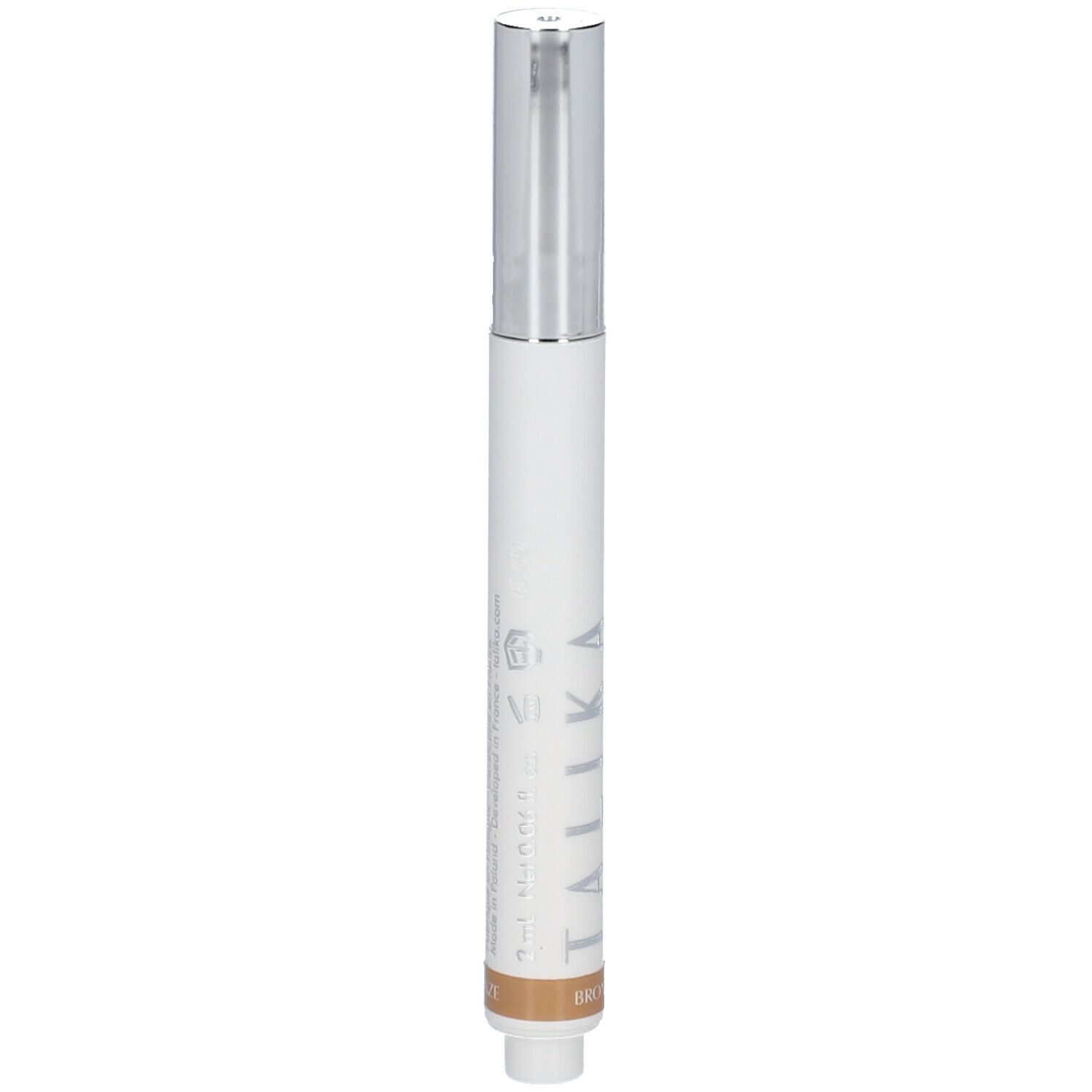Weißer Stift mit silberner Kappe. Aufschrift: EYE DETOX CONCEALER. Farbton: BRONZE.