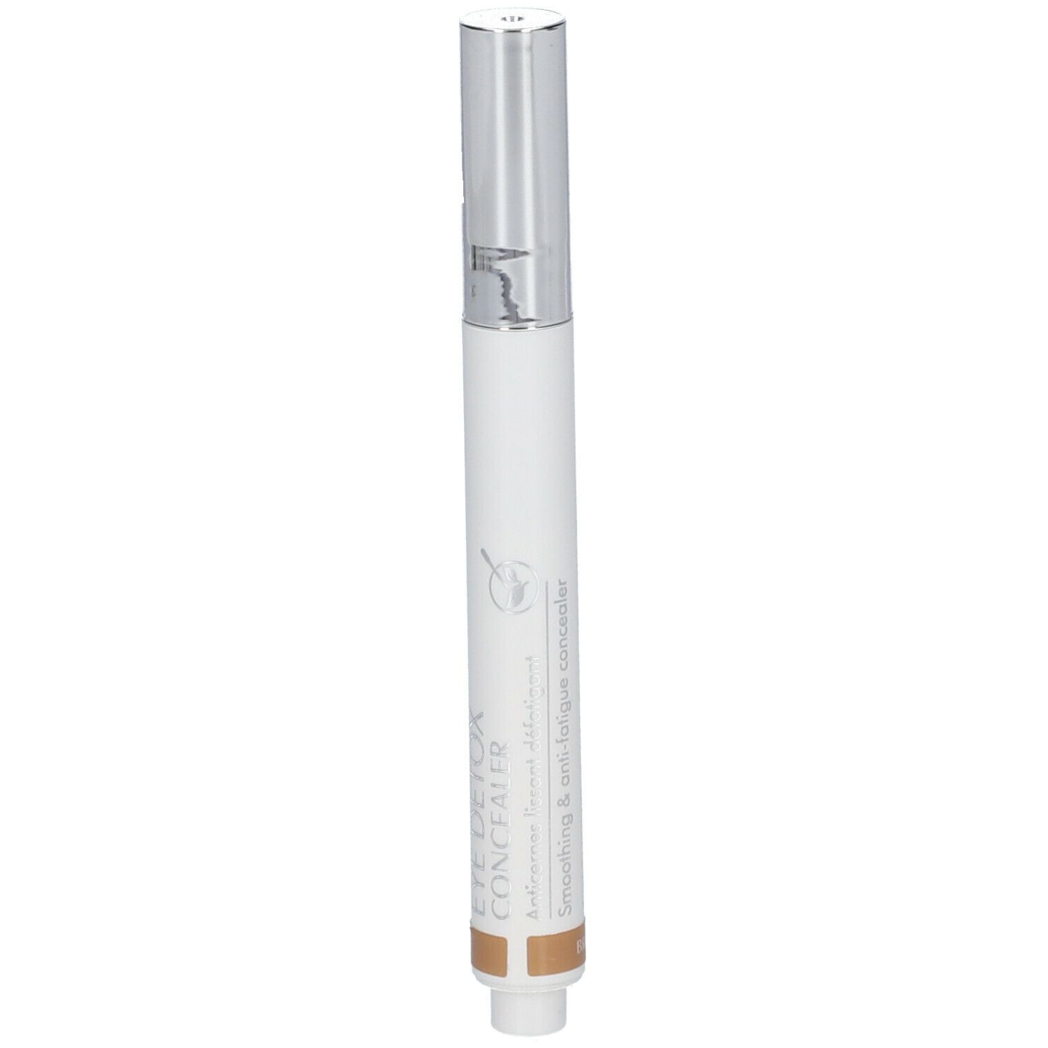 Weißer Stift mit silberner Kappe. Aufschrift: EYE DETOX CONCEALER. Farbton: BRONZE.