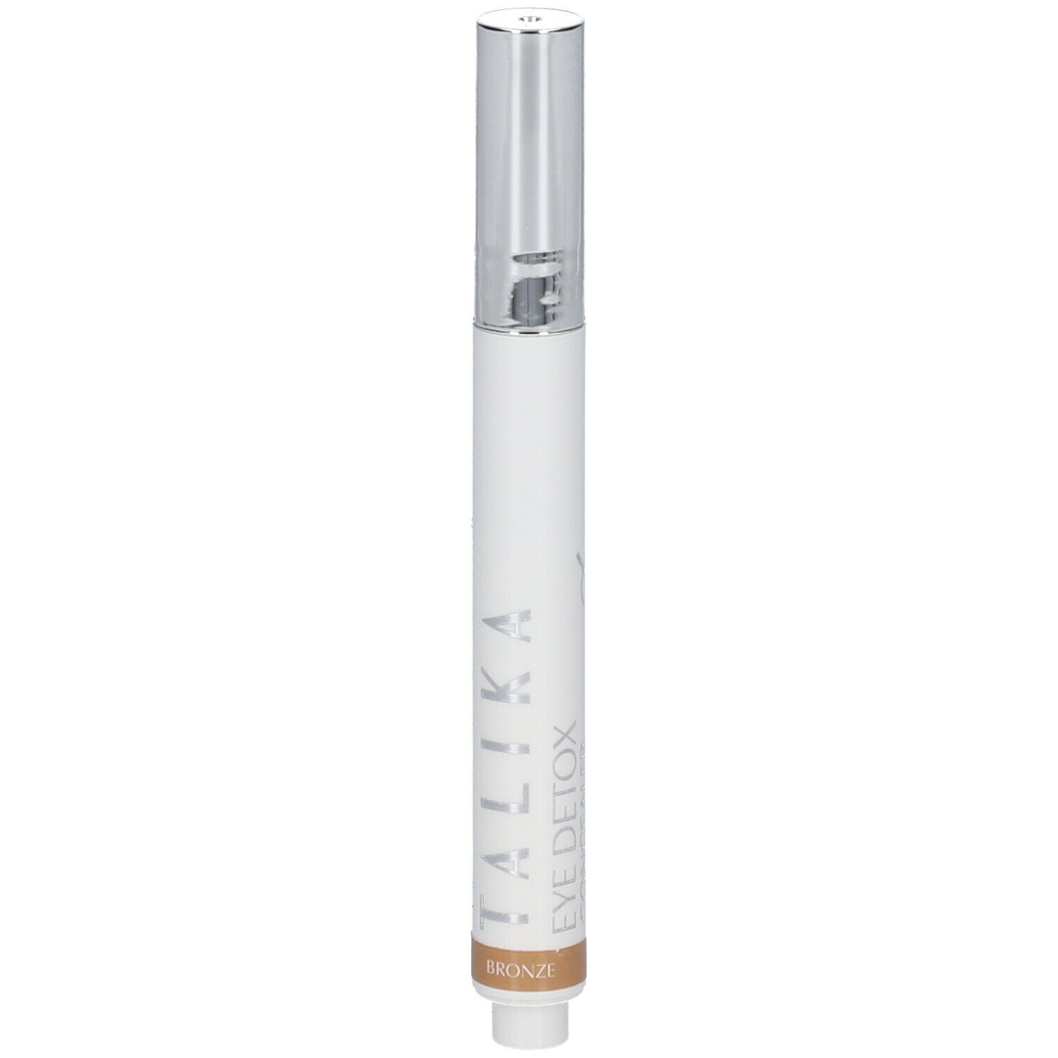 Weißer Stift mit silberner Kappe. Aufschrift: EYE DETOX CONCEALER. Farbton: BRONZE.