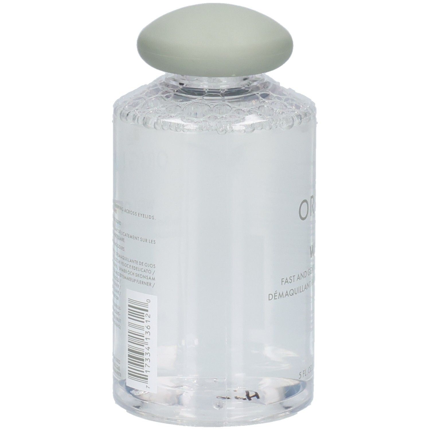 Transparente Flasche mit grünem Deckel. Aufschrift: ORIGINS, WELL OFF. Produktname und Volumenangabe.