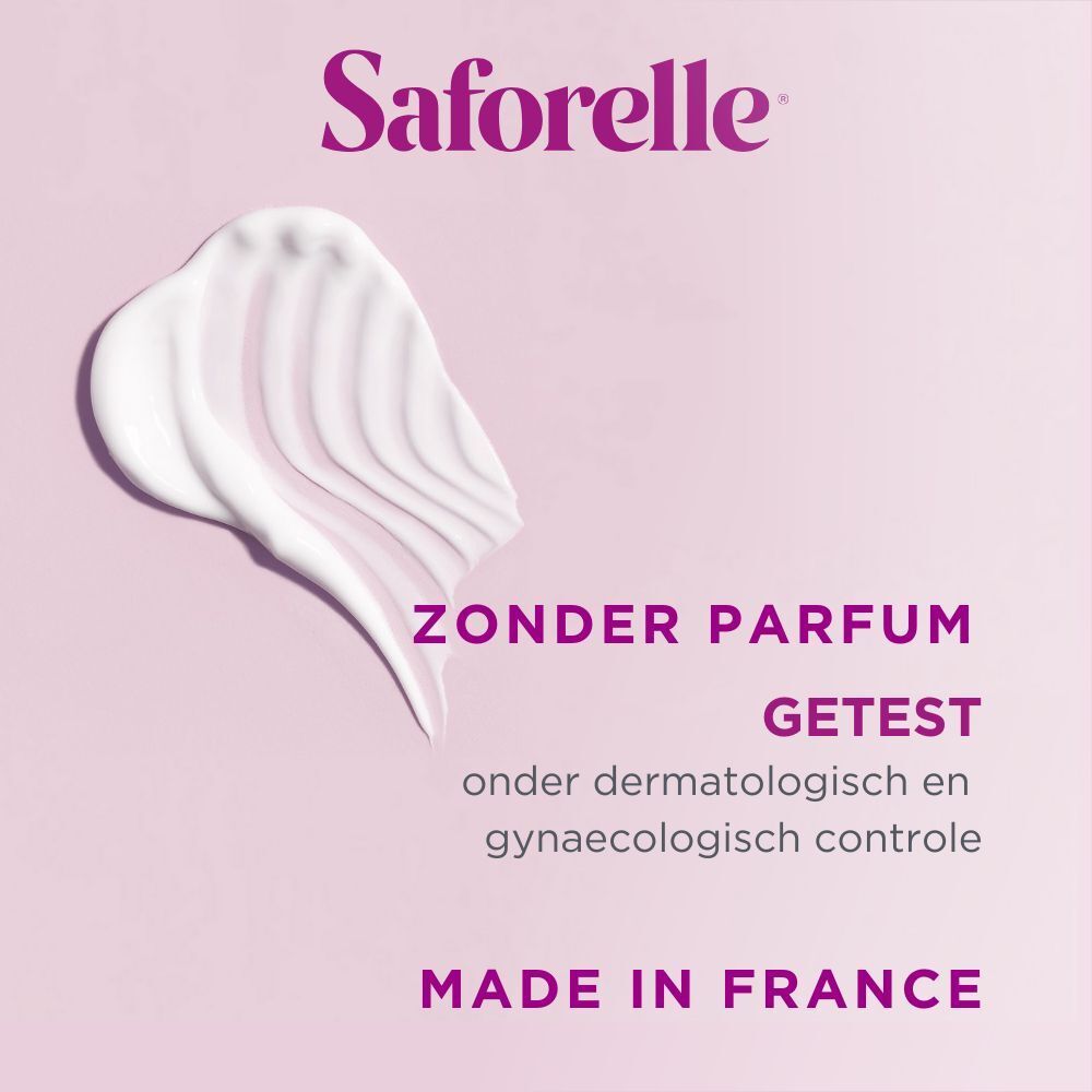Crème sur fond rose. Texte: Sans parfum. Testé. Fabriqué en France.