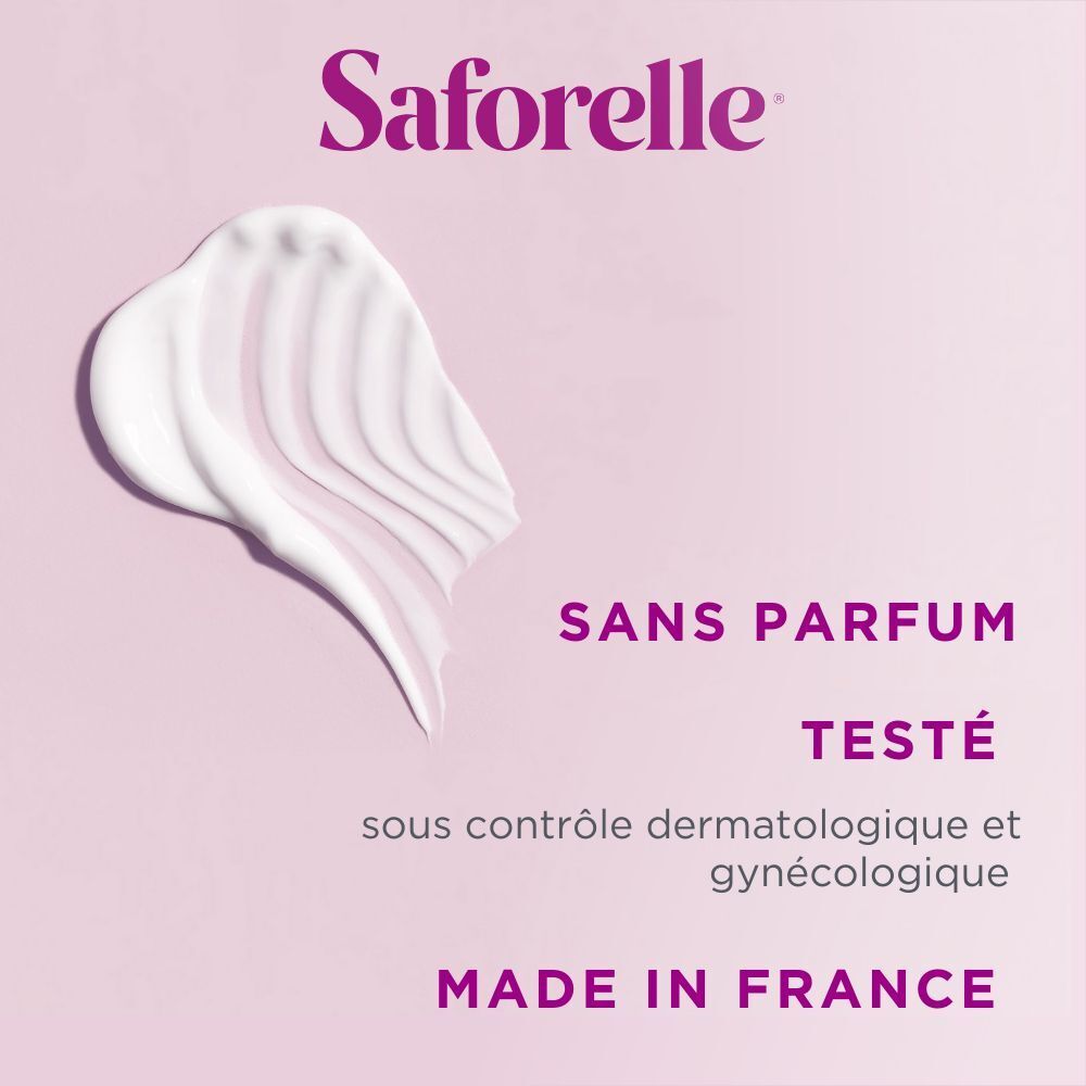Éclaboussure de crème. Texte: Sans parfum, testé. Fond rose. Fabriqué en France.