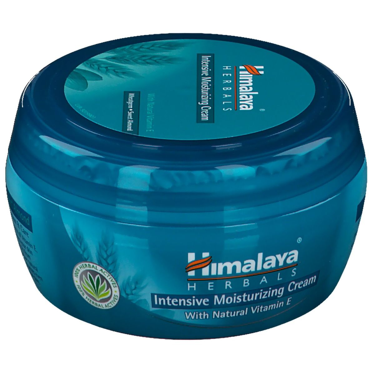 Pot bleu Himalaya® Intensiv feuchtigkeitsspendende Creme. Inscription: Himalaya Herbals. Avec herbes.