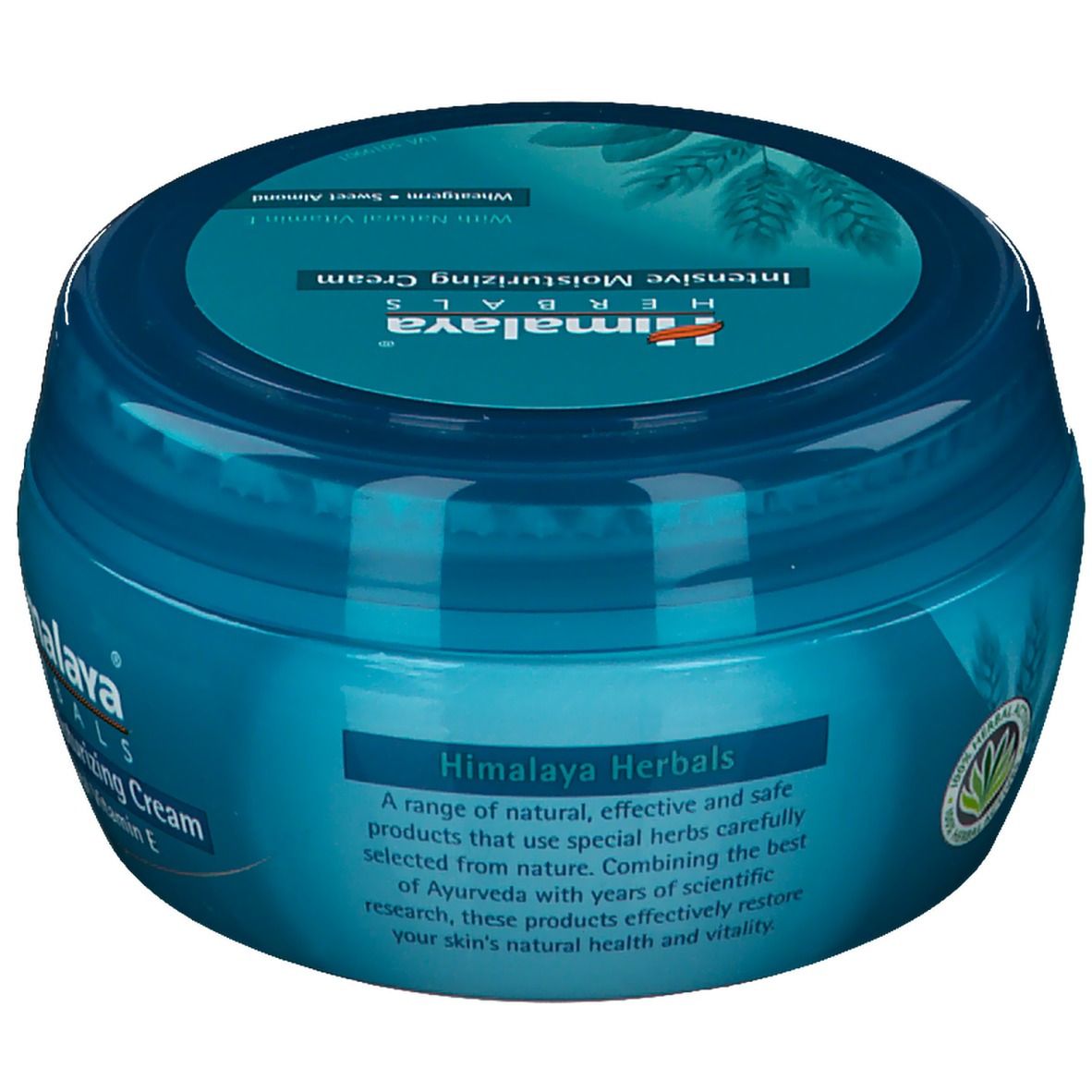 Pot bleu Himalaya® Intensiv feuchtigkeitsspendende Creme. Inscription: Himalaya Herbals. Avec herbes.