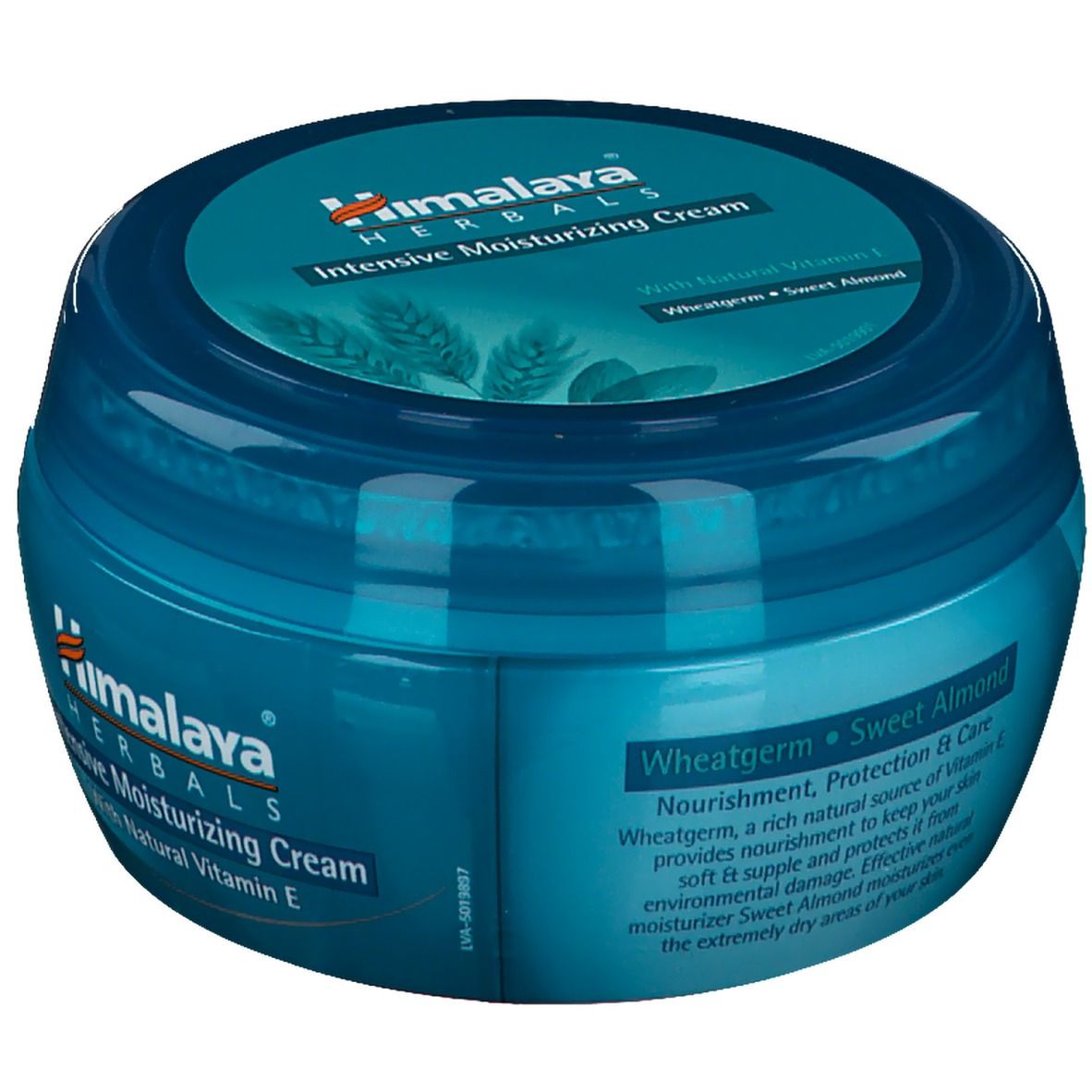 Pot bleu Himalaya® Intensiv feuchtigkeitsspendende Creme. Inscription: Wheatgerm, Sweet Almond, Vitamine E. Avec herbes.