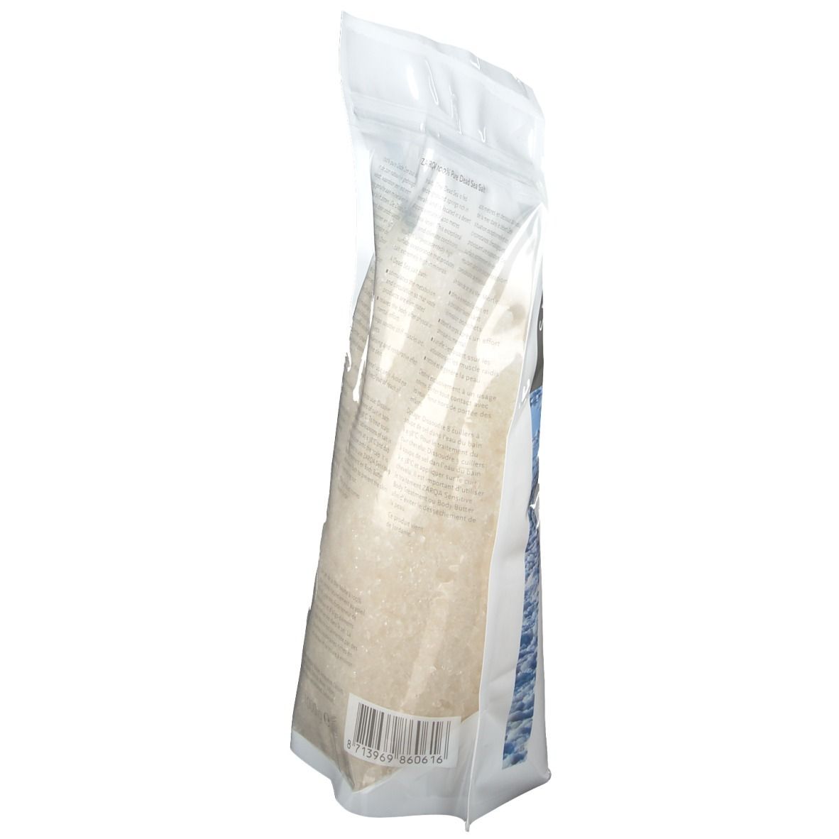 Seitenansicht der ZARQA®-Verpackung. Text auf der Rückseite. 1000 g.