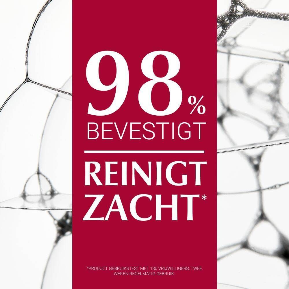 Tekst op rode achtergrond: 98% bevestigen zachte reiniging.
