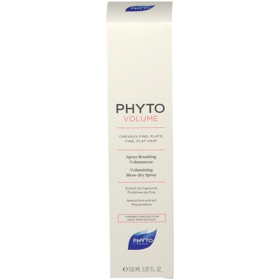 Emballage carton long et étroit. Inscription: PHYTOLUME, pour cheveux fins. Logo.