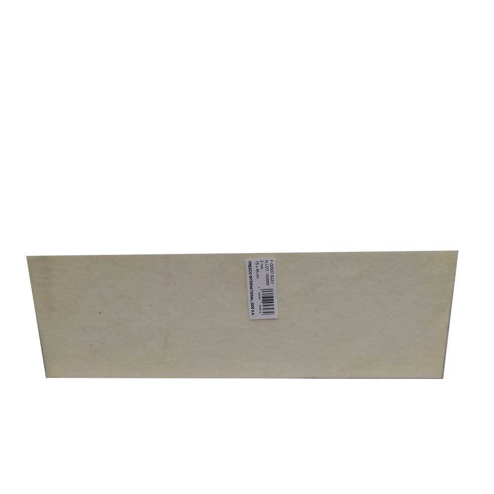 Produit rectangulaire beige. Bords biseautés. Étiquette avec texte.
