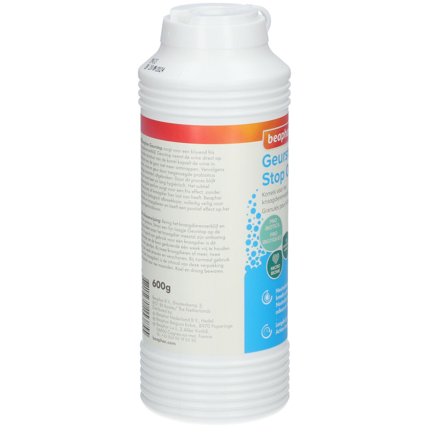 Weiße Flasche mit Granulat. Rückseite mit Text und Gewichtsangabe 600g. Beaphar-Logo.