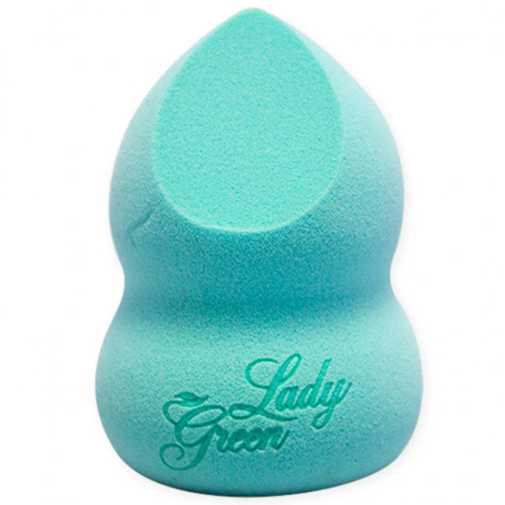 Turquoise make-upspons Lady Green. Peer-vormig met afgeronde basis.