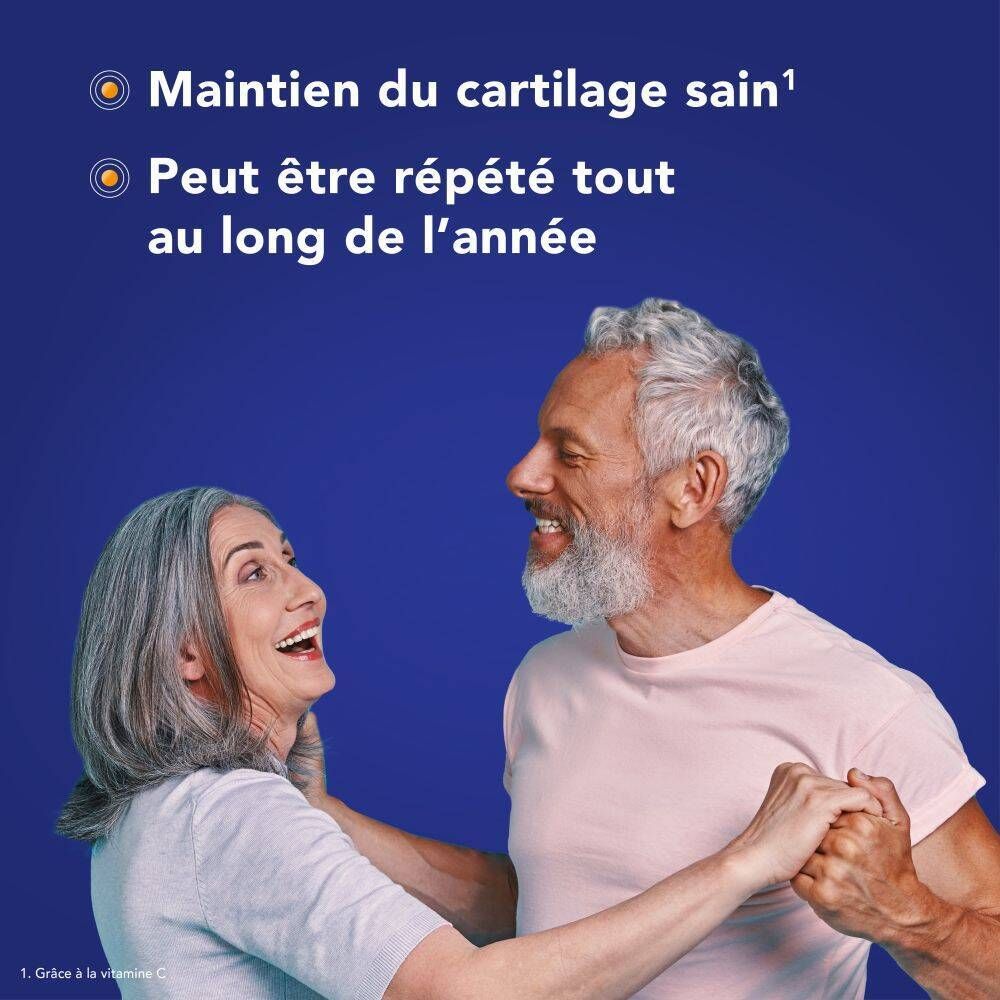 Couple dansant. Texte: Peut être répété toute l'année. Boîte Osteoplus MAX.