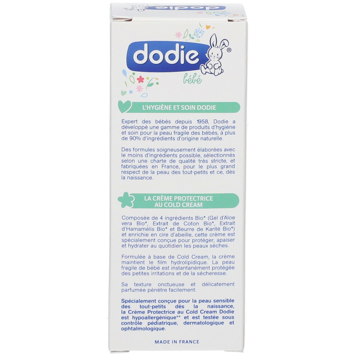 Zijkant van de doos met informatie over ingrediënten en productvoordelen. Informatie over samenstelling.